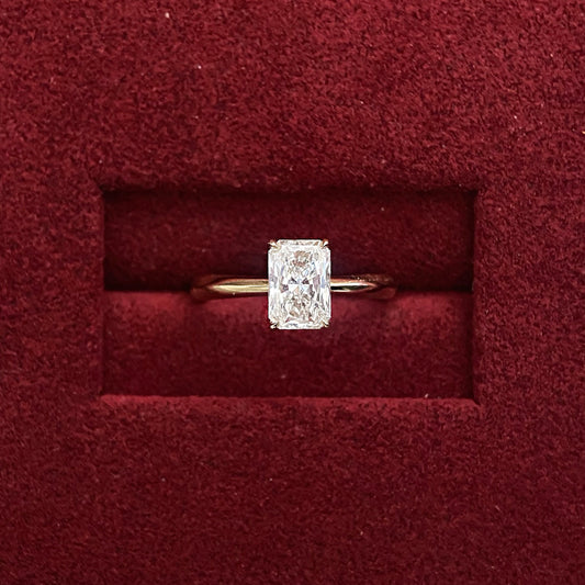 Radiant cut CVD diamond solitaire engagement ring