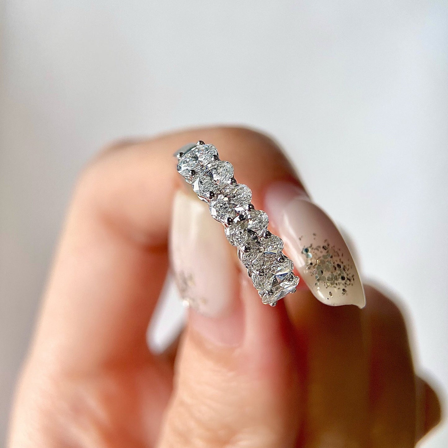 1.4 TCW Oval Half Eternity Lab Grown Diamond Wedding Band