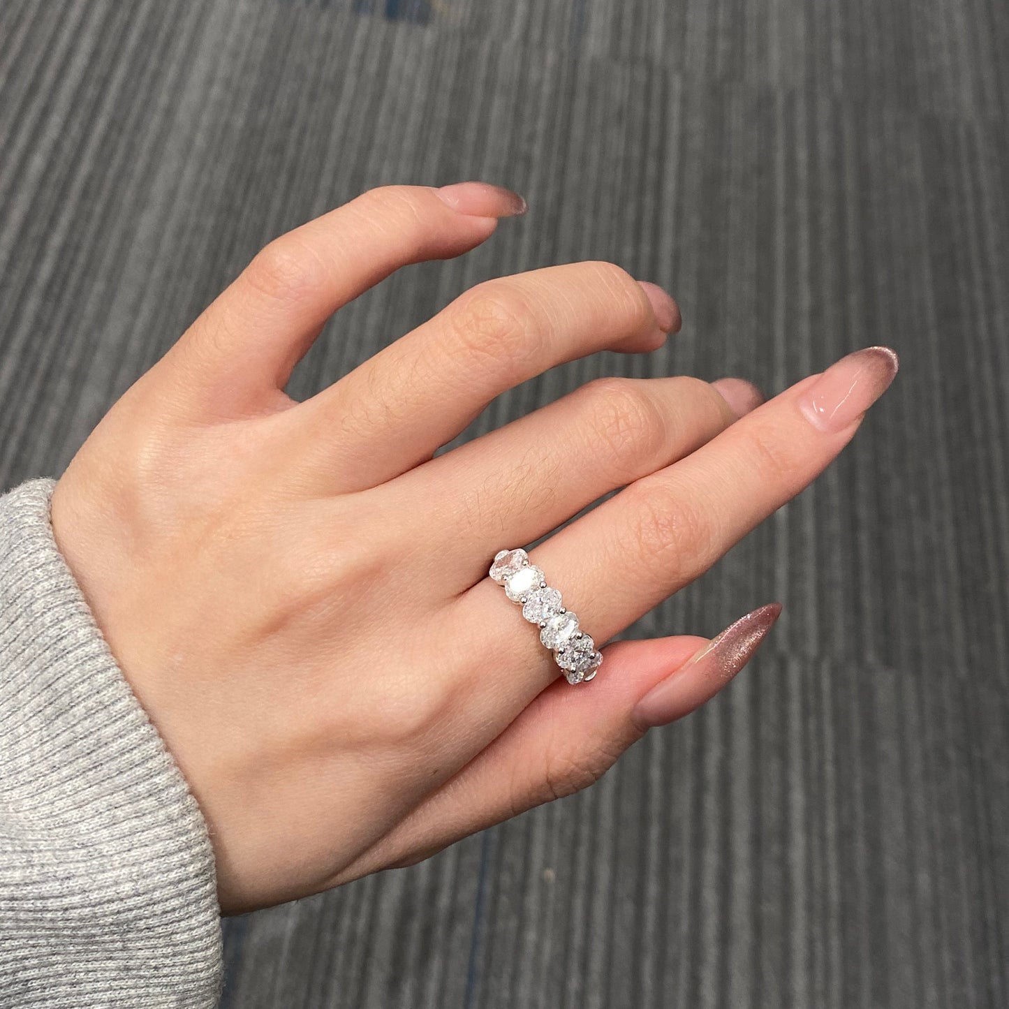 1.8 TCW Oval Half Eternity Lab Grown Diamond Wedding Band