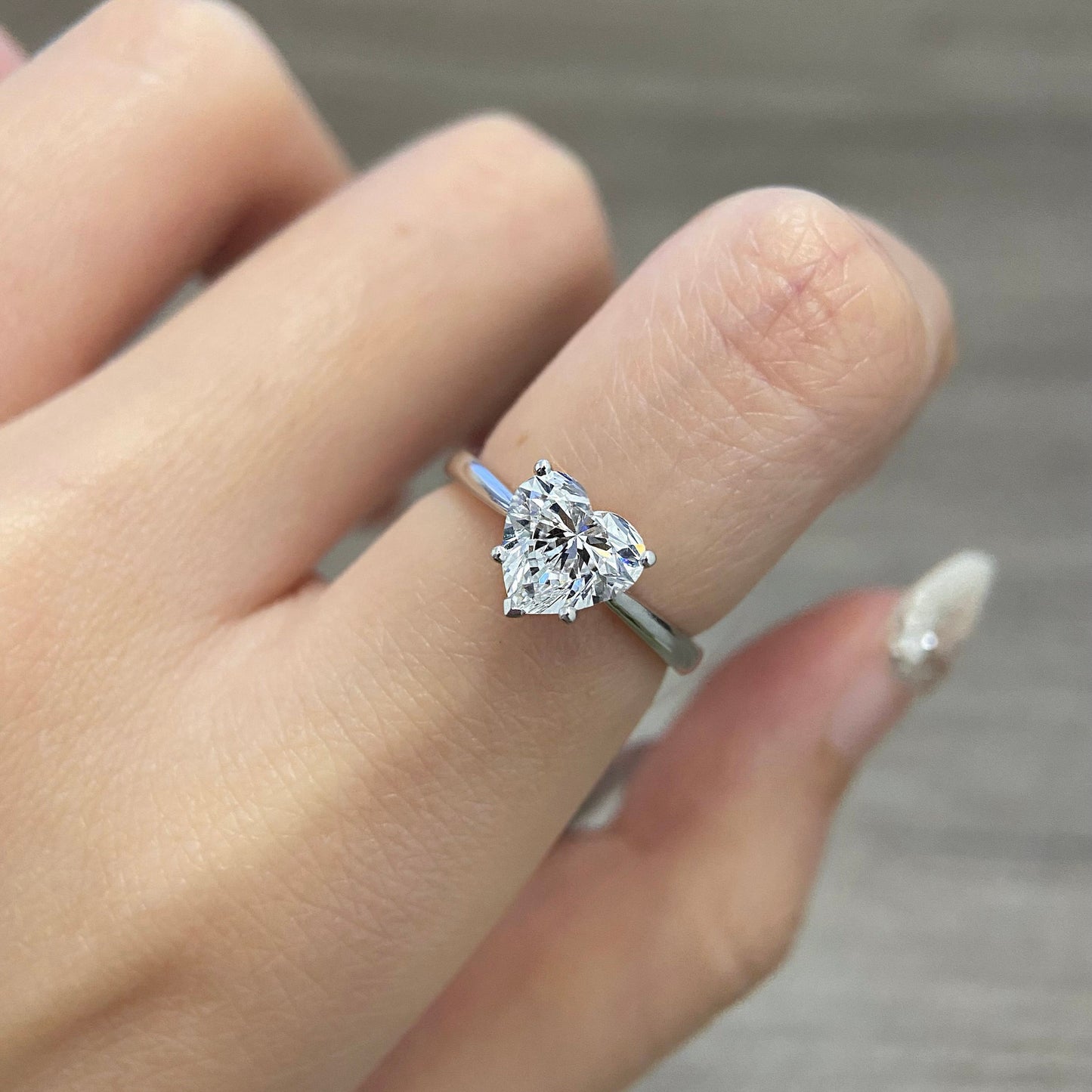 Heart cut CVD diamond solitaire style engagement ring
