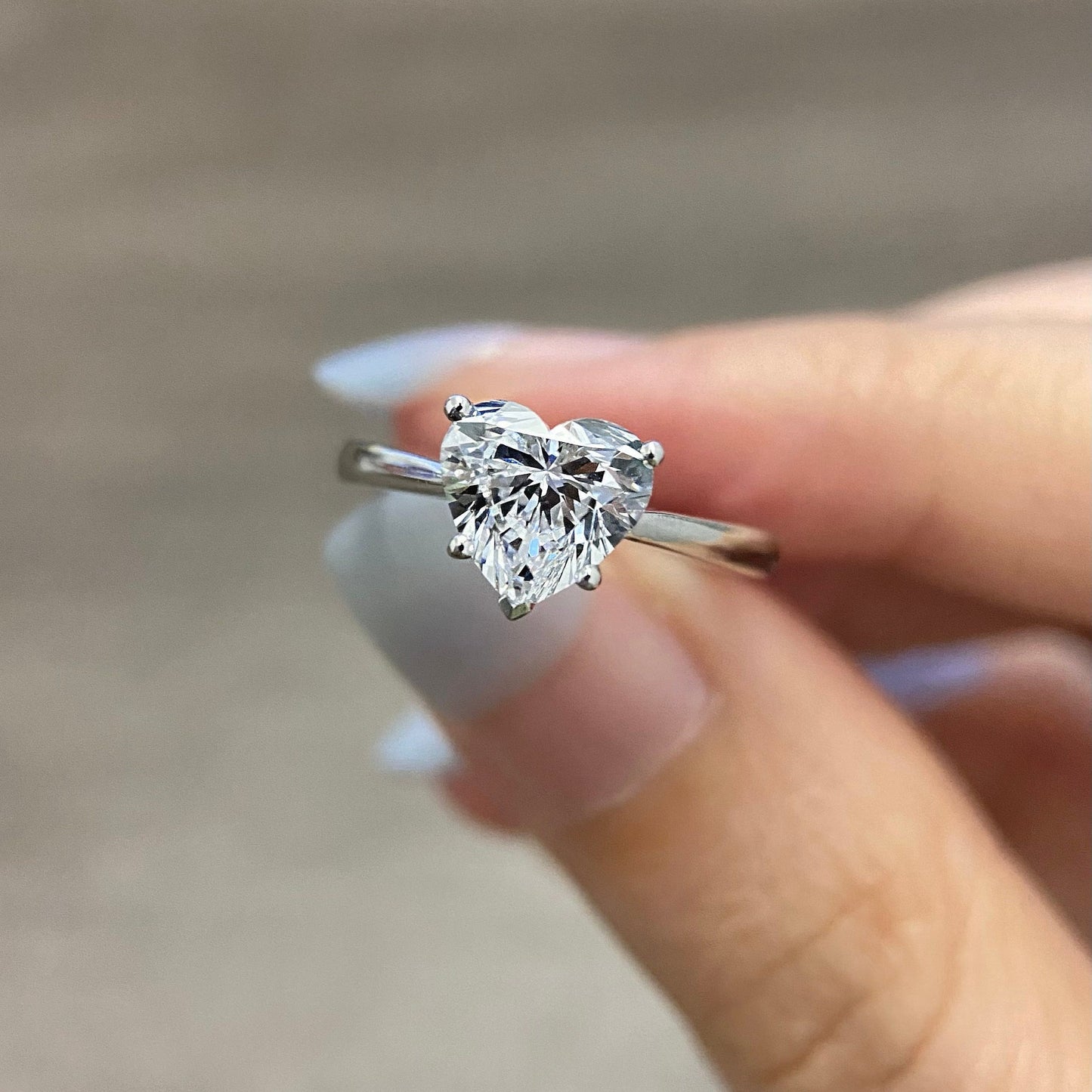 Heart cut CVD diamond solitaire style engagement ring