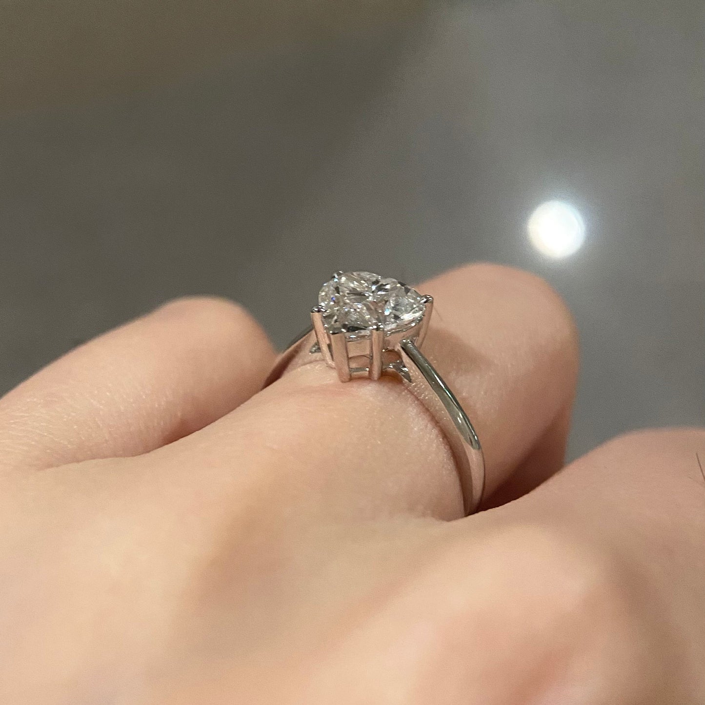 Heart cut CVD diamond solitaire style engagement ring