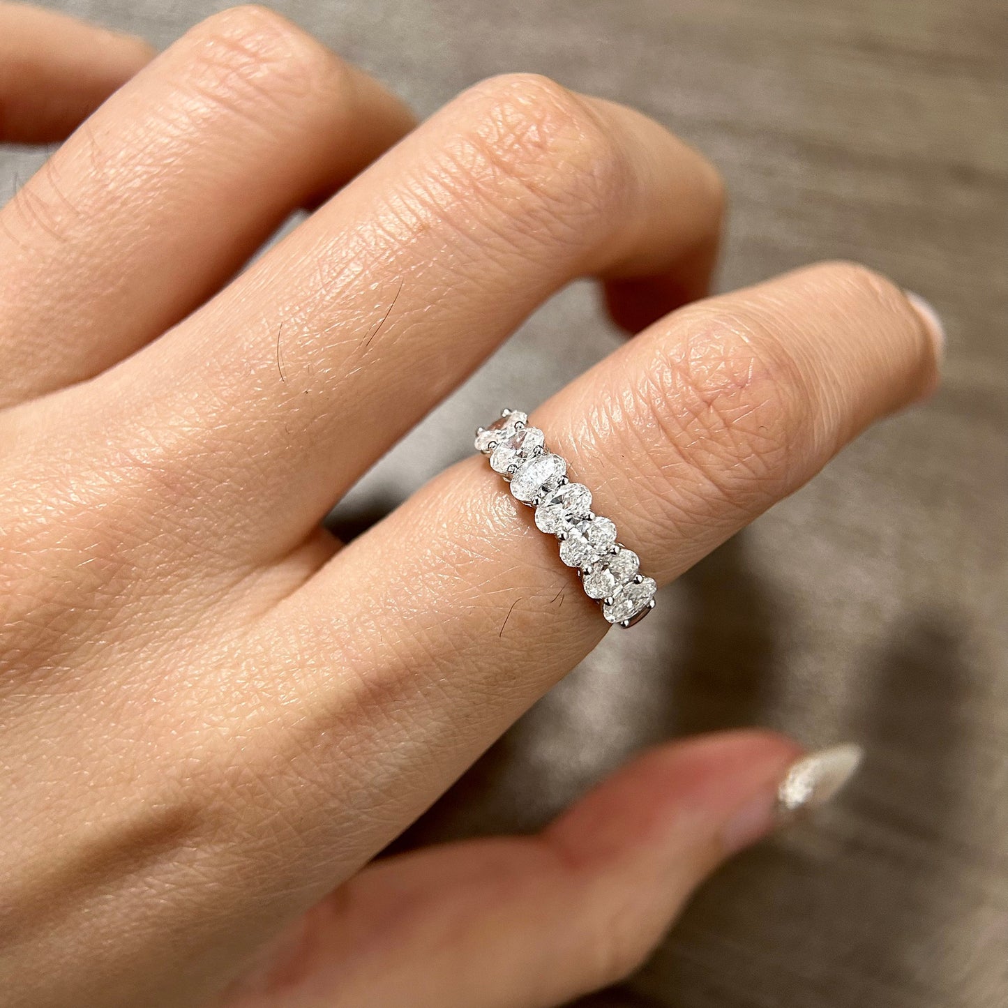 1.4 TCW Oval Half Eternity Lab Grown Diamond Wedding Band