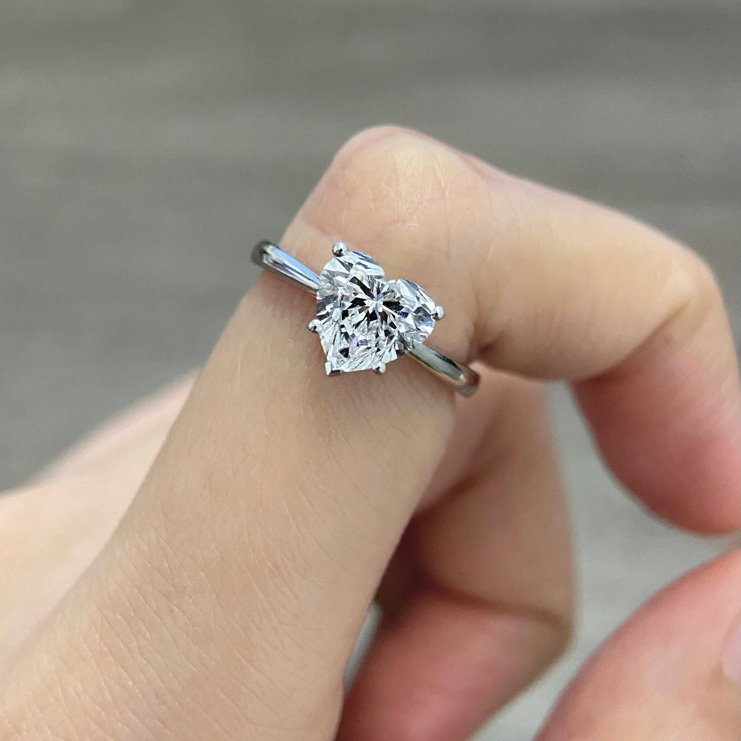 Heart cut CVD diamond solitaire style engagement ring