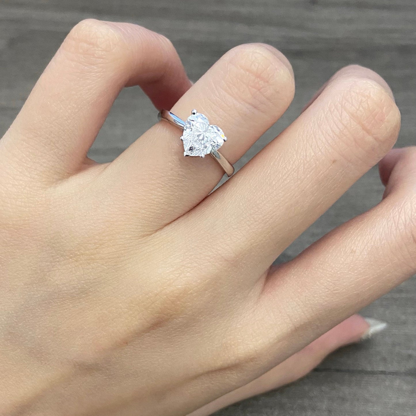 Heart cut CVD diamond solitaire style engagement ring