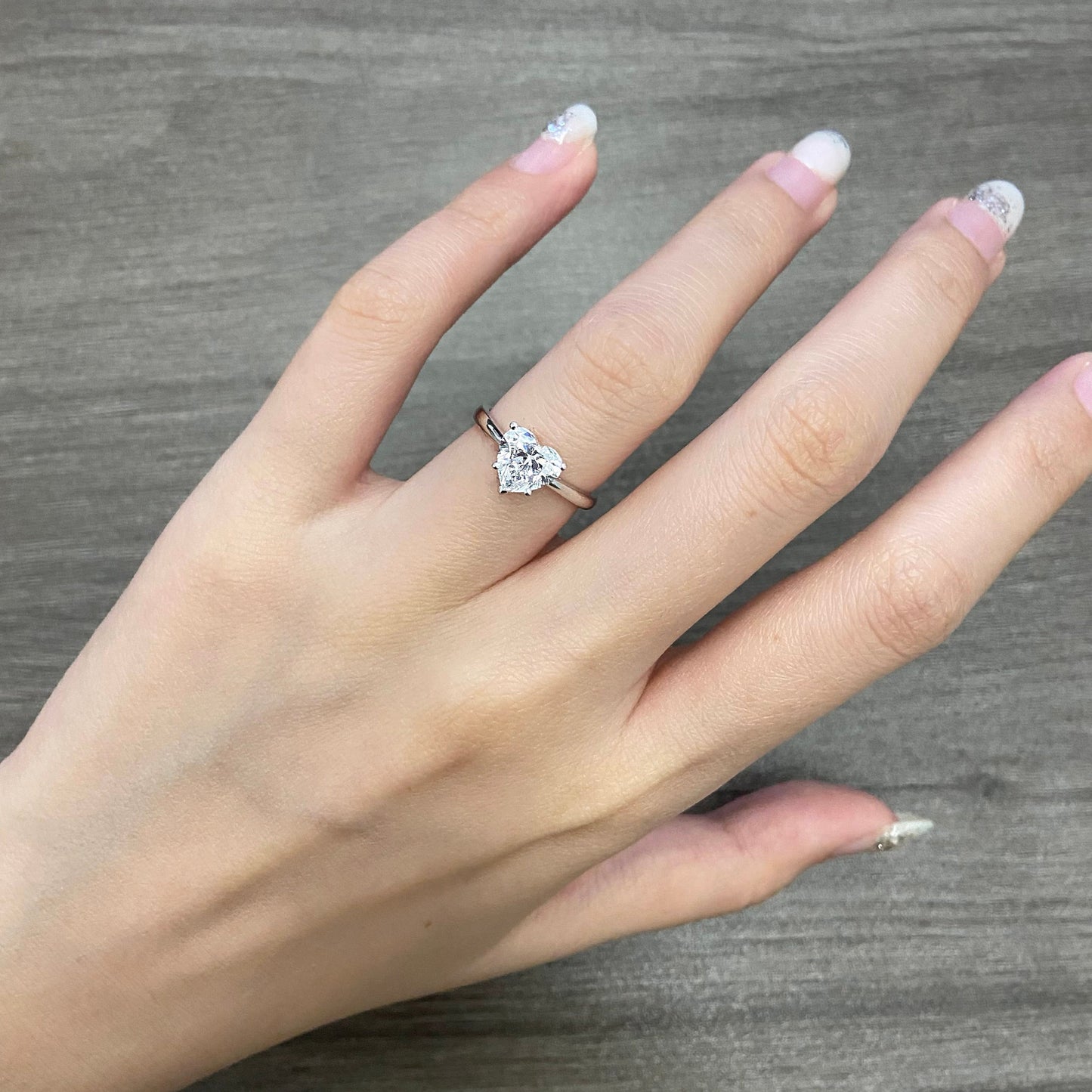 Heart cut CVD diamond solitaire style engagement ring