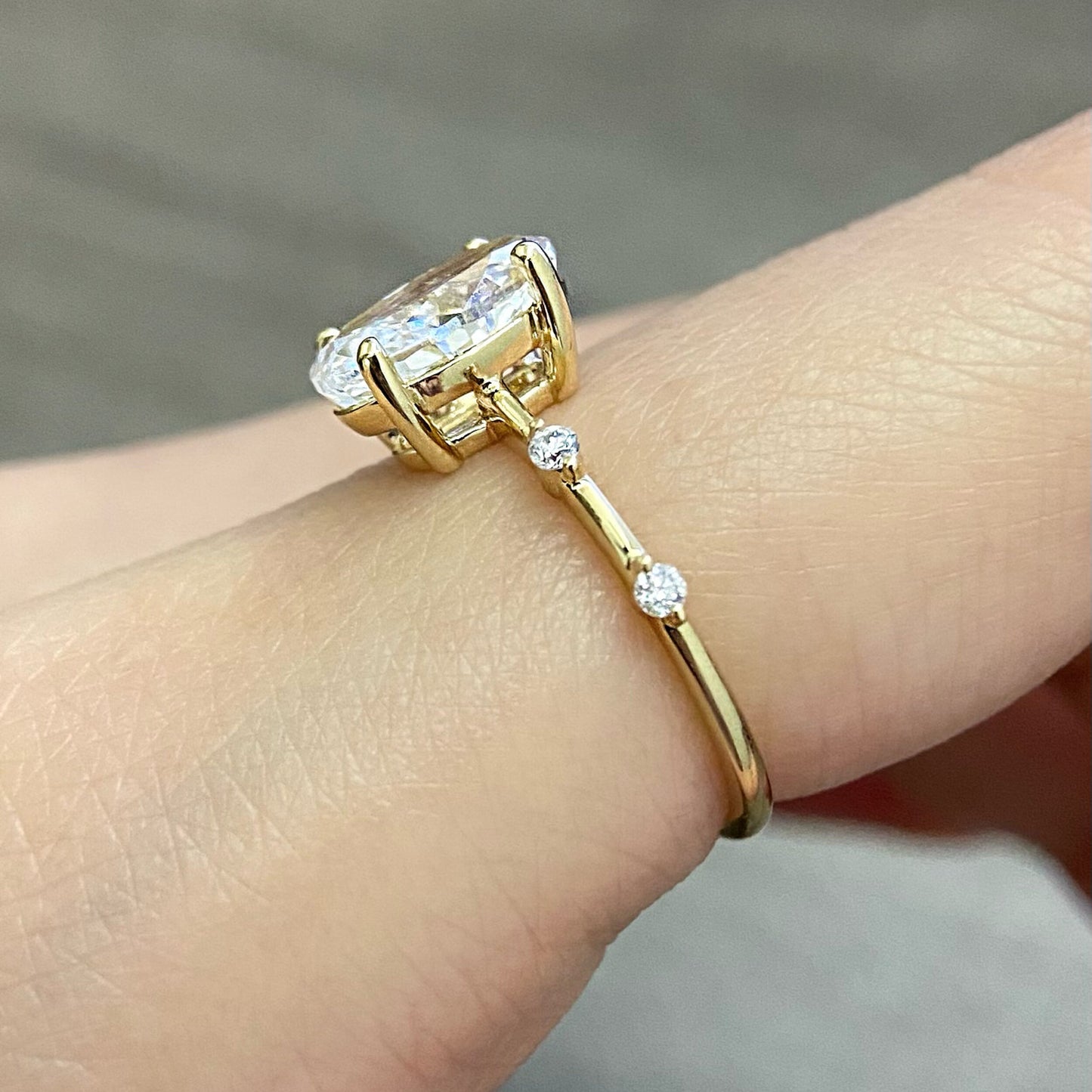 Oval CVD diamond dainty setting engagement ring