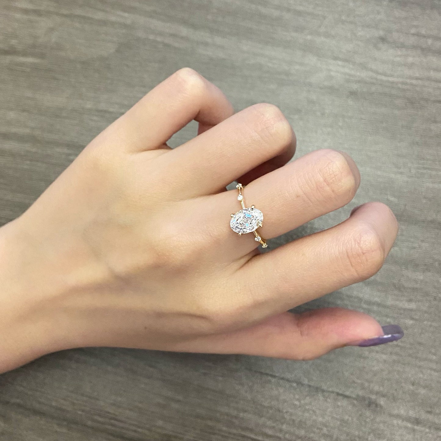 Oval CVD diamond dainty setting engagement ring