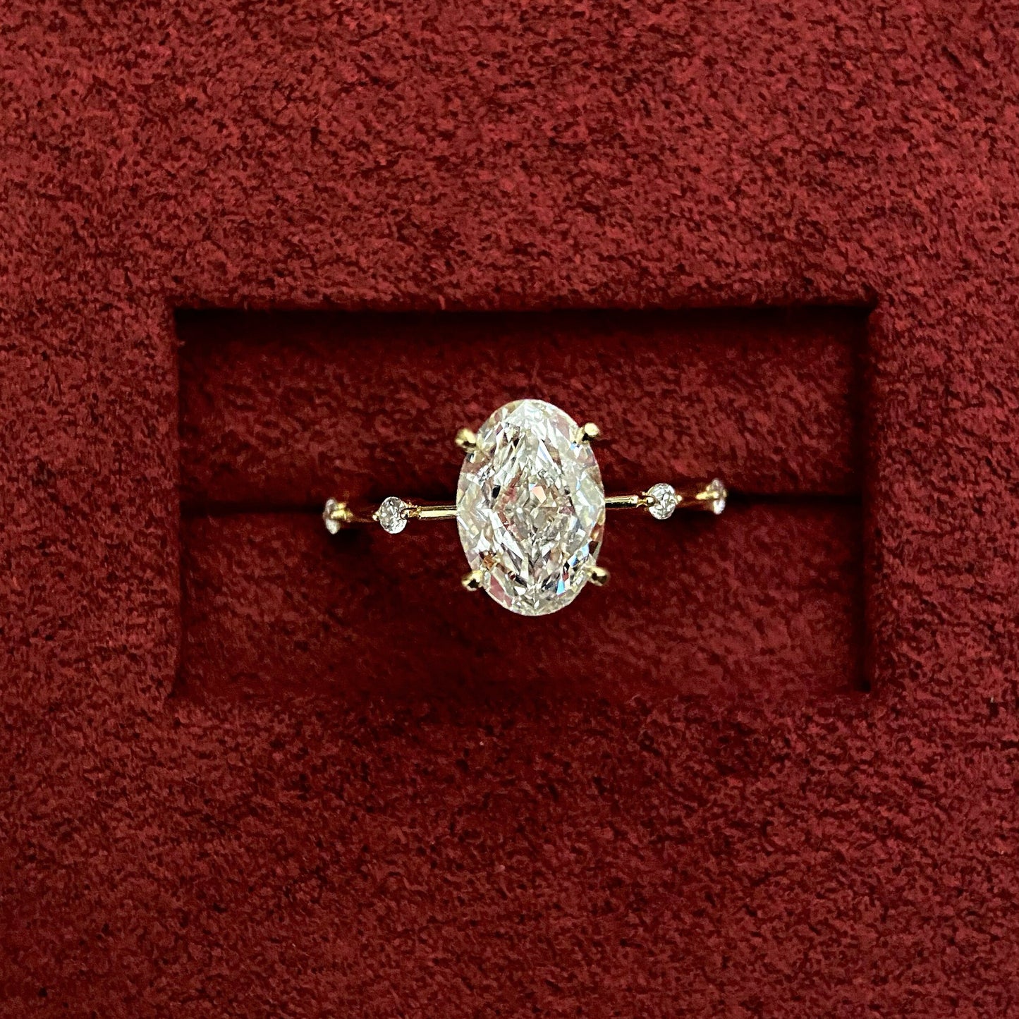 Oval CVD diamond dainty setting engagement ring