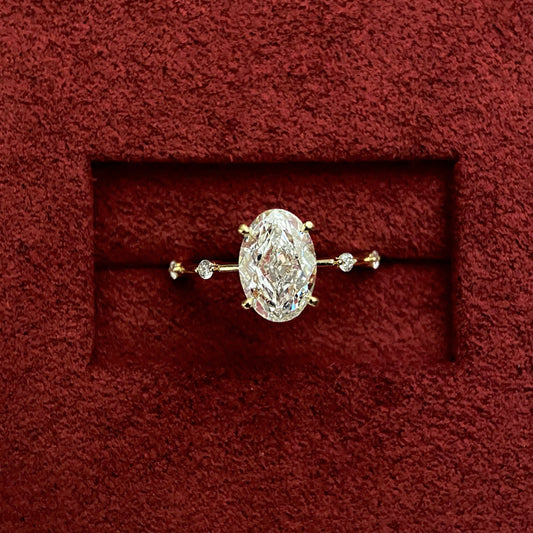Oval CVD diamond dainty setting engagement ring