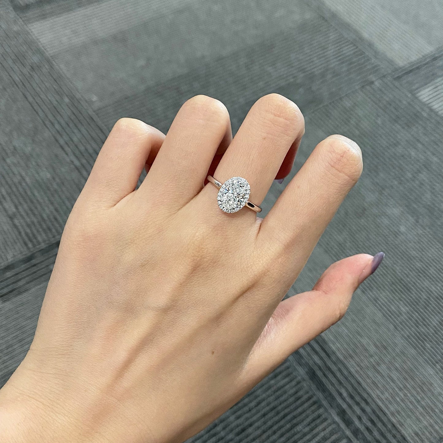 Oval cut CVD diamond halo setting engagement ring