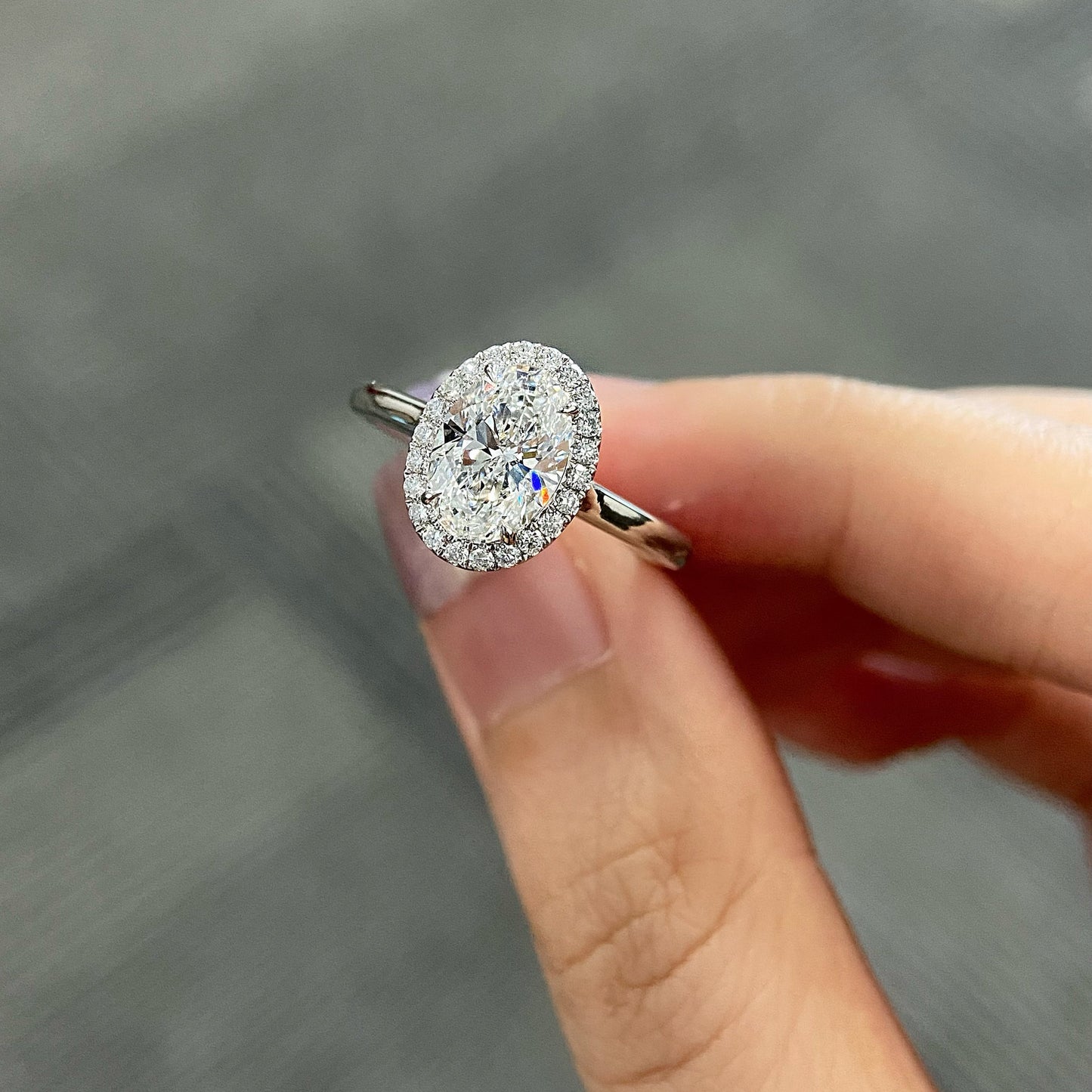 Oval cut CVD diamond halo setting engagement ring