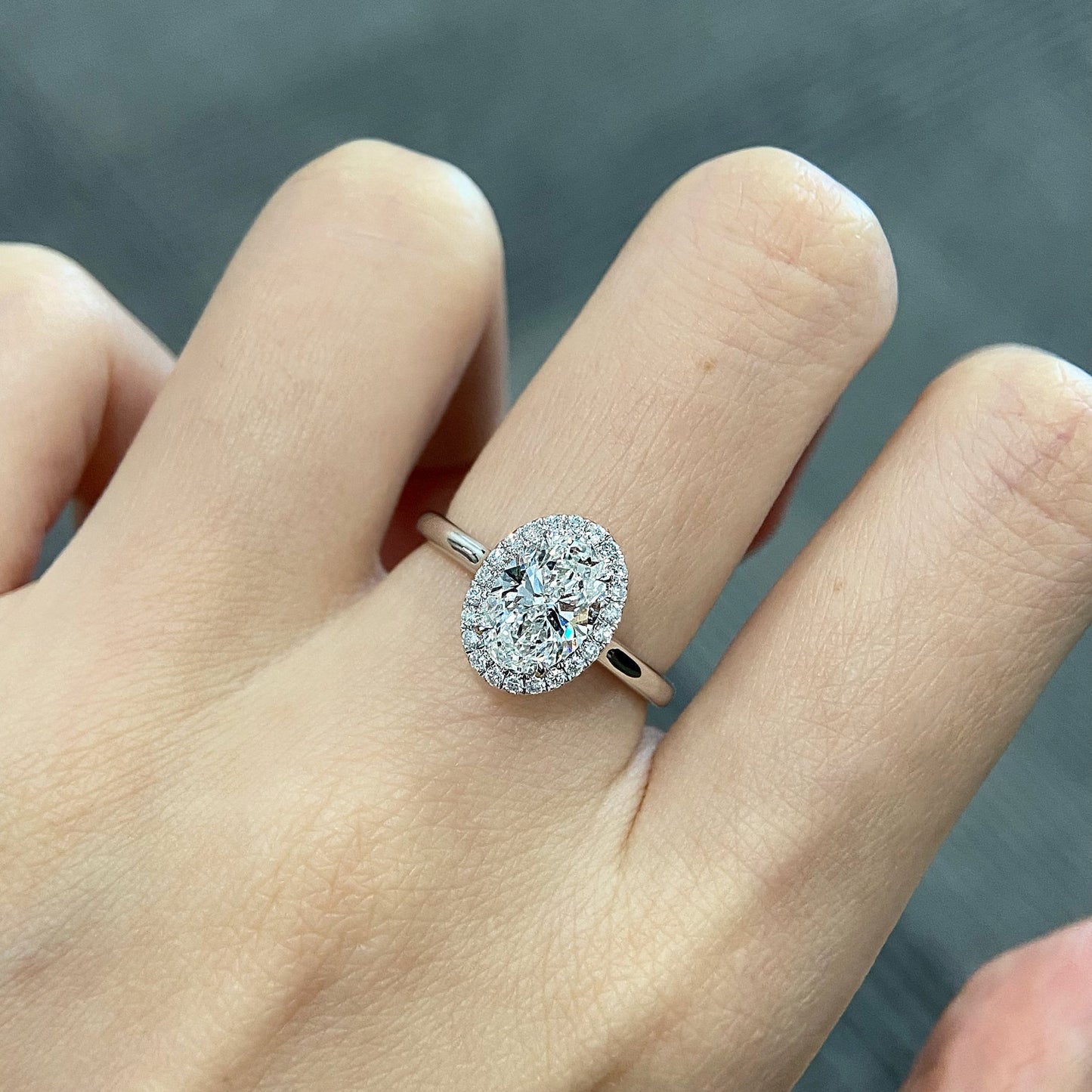 Oval cut CVD diamond halo setting engagement ring