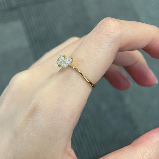 Oval and pear cut CVD diamond two stone style engagement ring