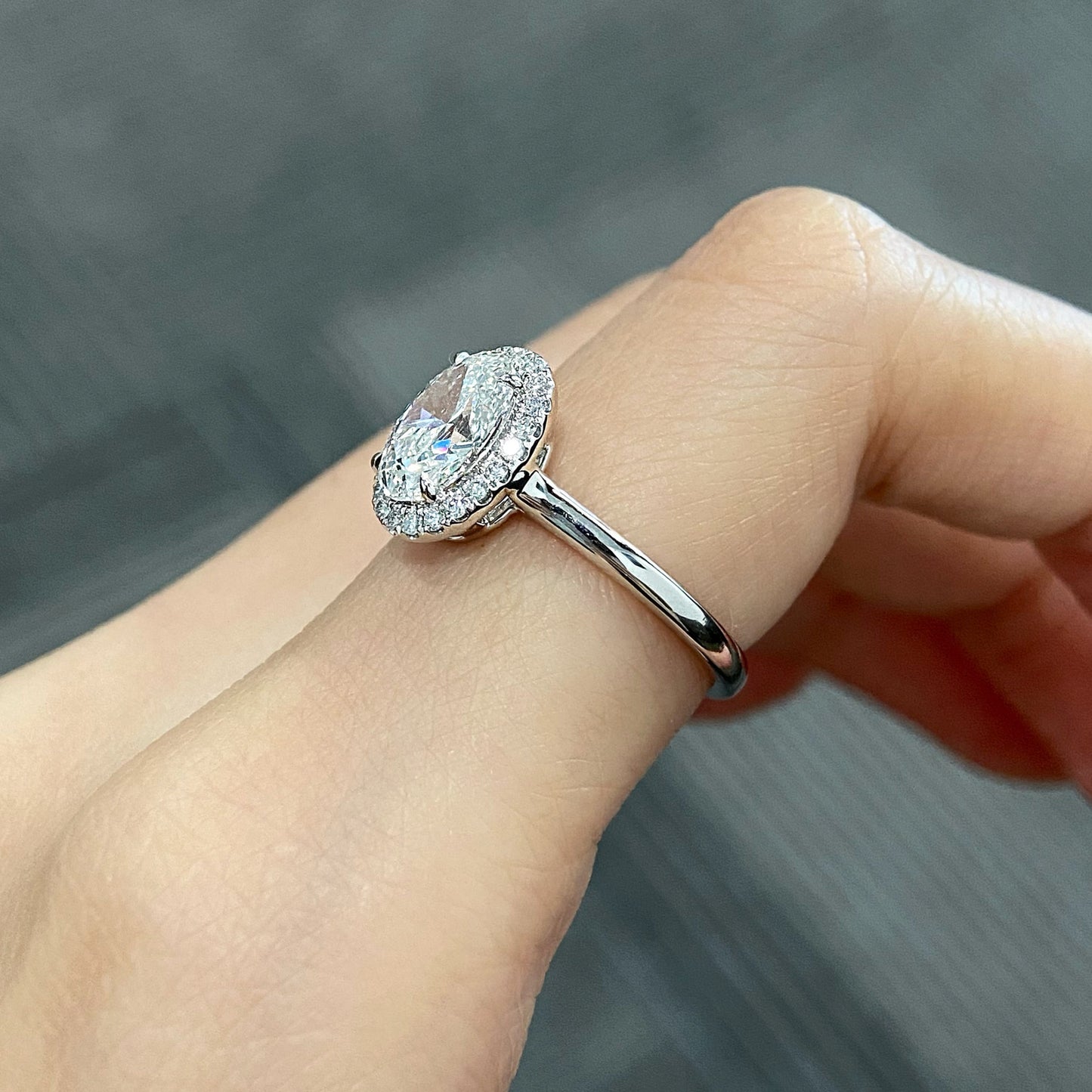 Oval cut CVD diamond halo setting engagement ring