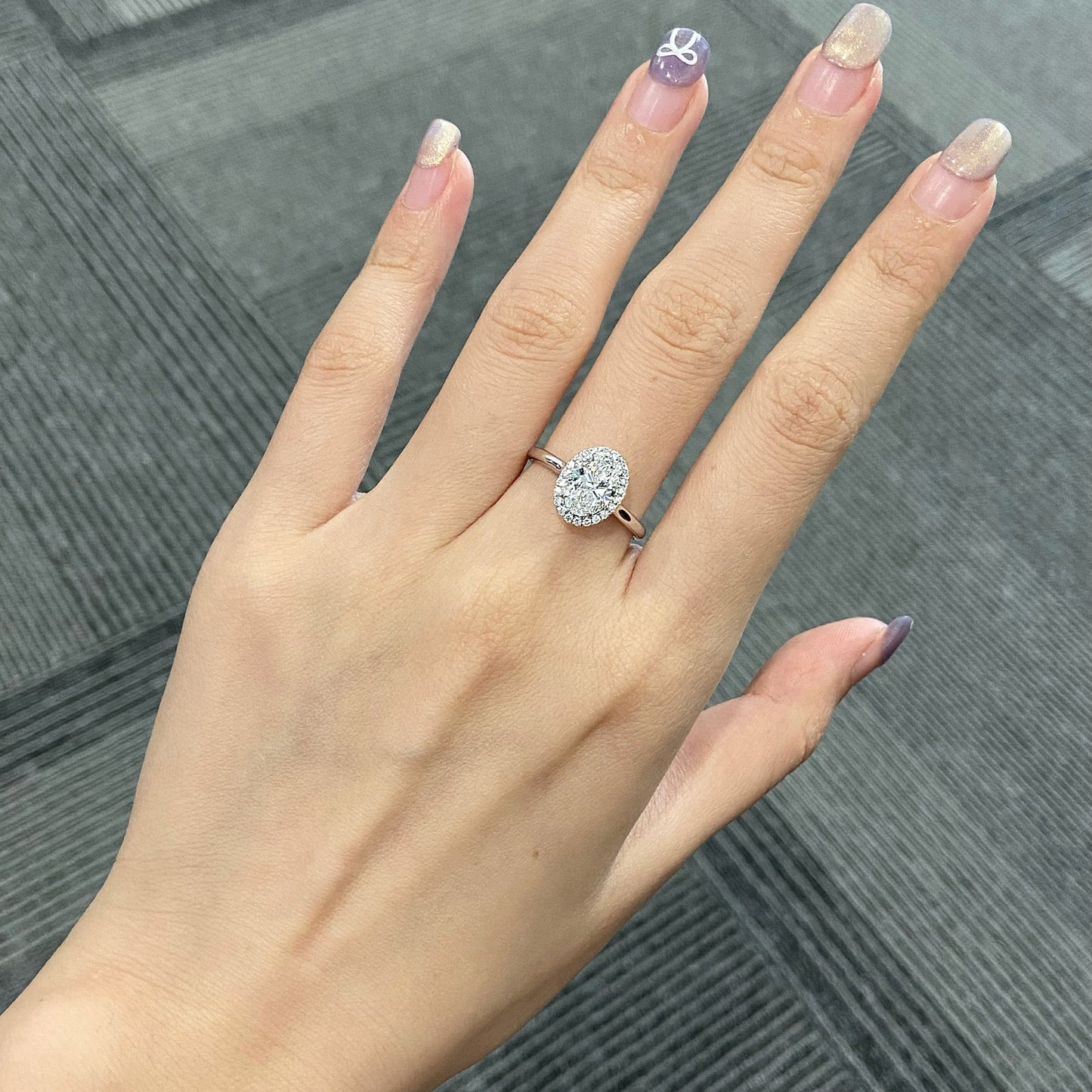 Oval cut CVD diamond halo setting engagement ring