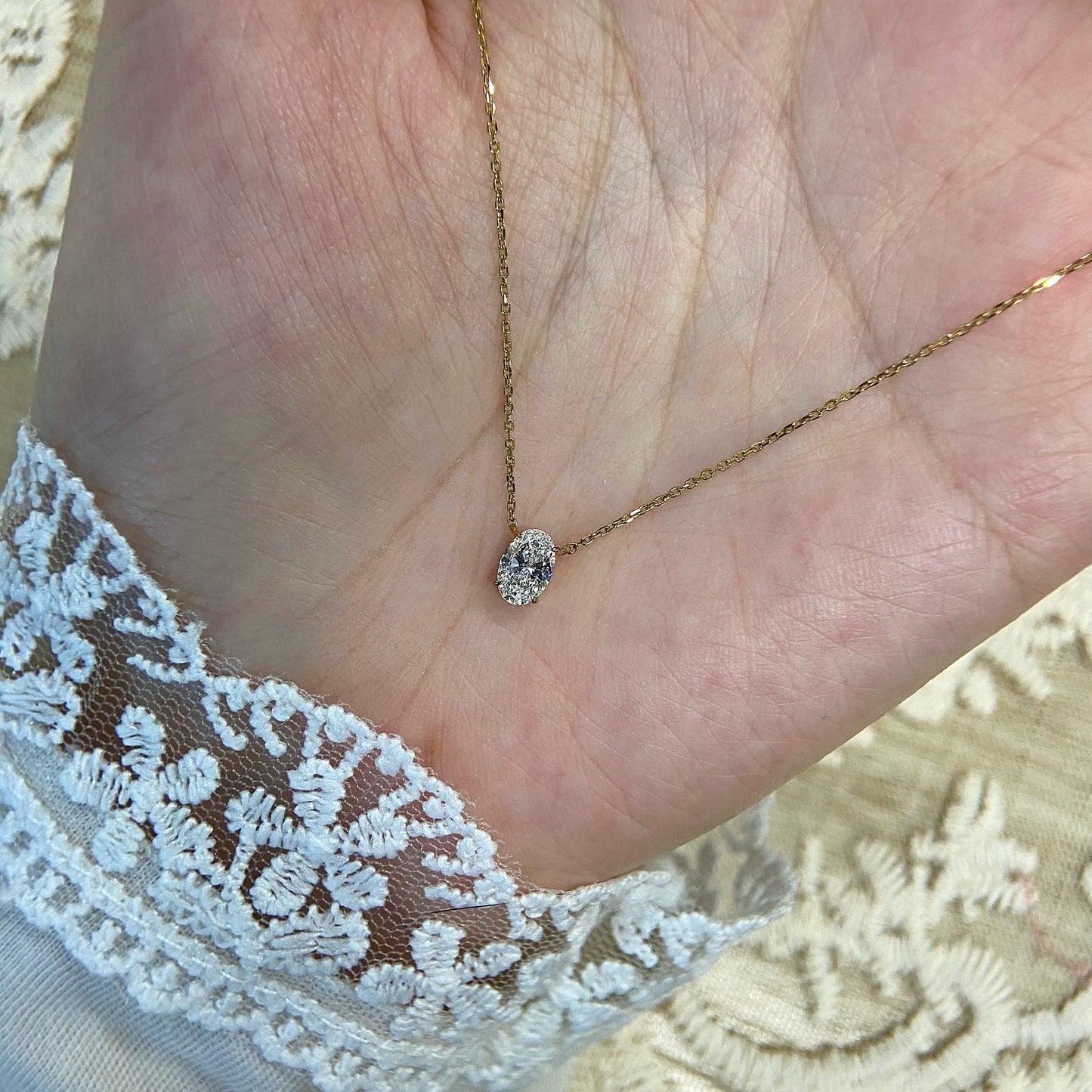 Solitaire Necklace with 0.50 TCW Oval Cut Moissanite