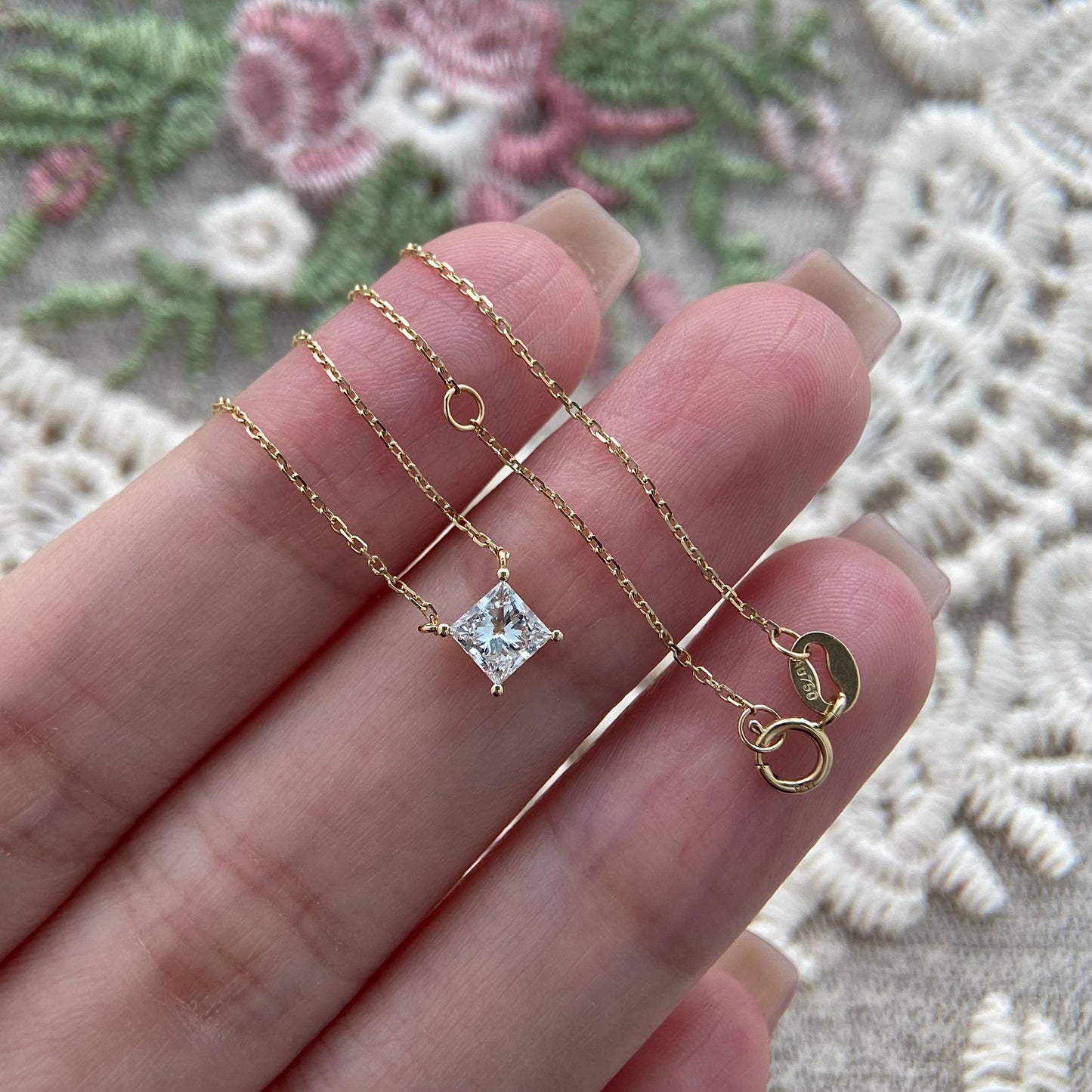 Solitaire Necklace with 1.0 TCW Princess Cut Moissanite