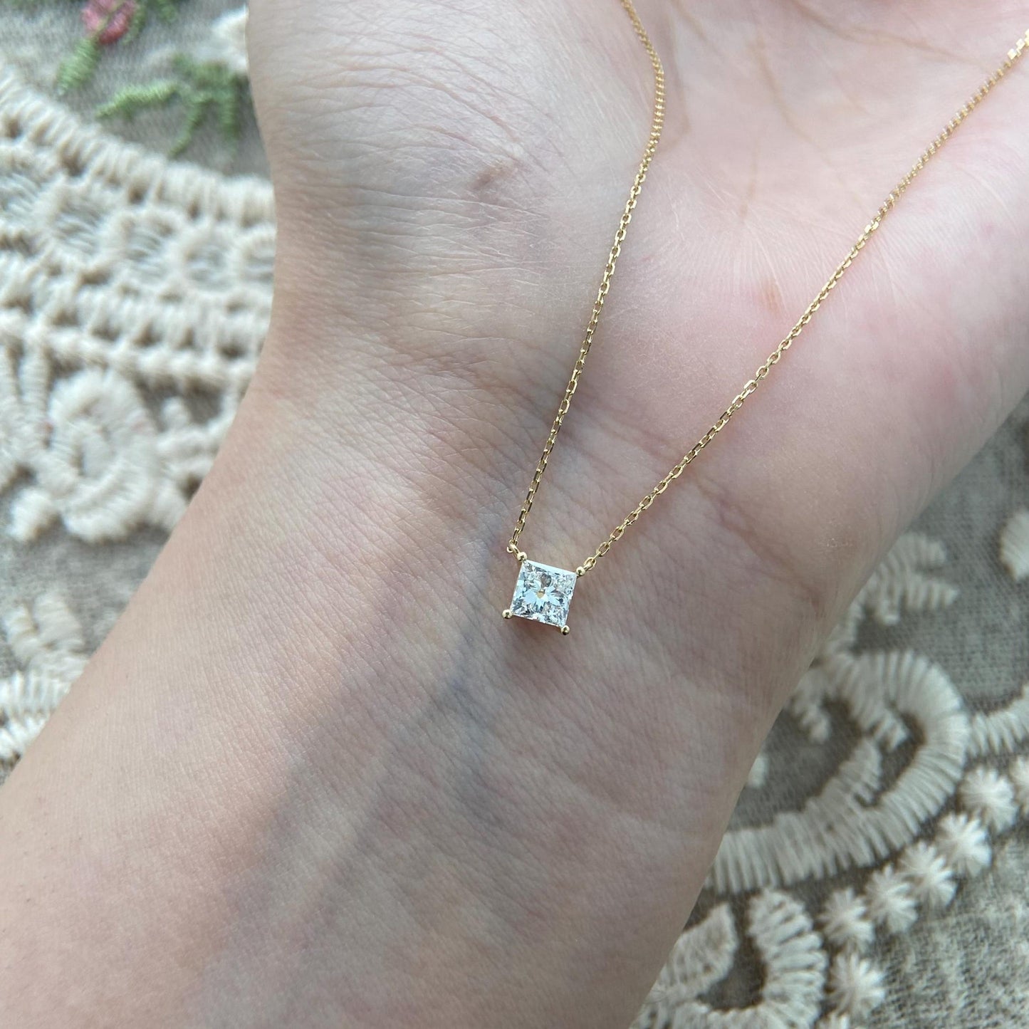 Solitaire Necklace with 1.0 TCW Princess Cut Moissanite