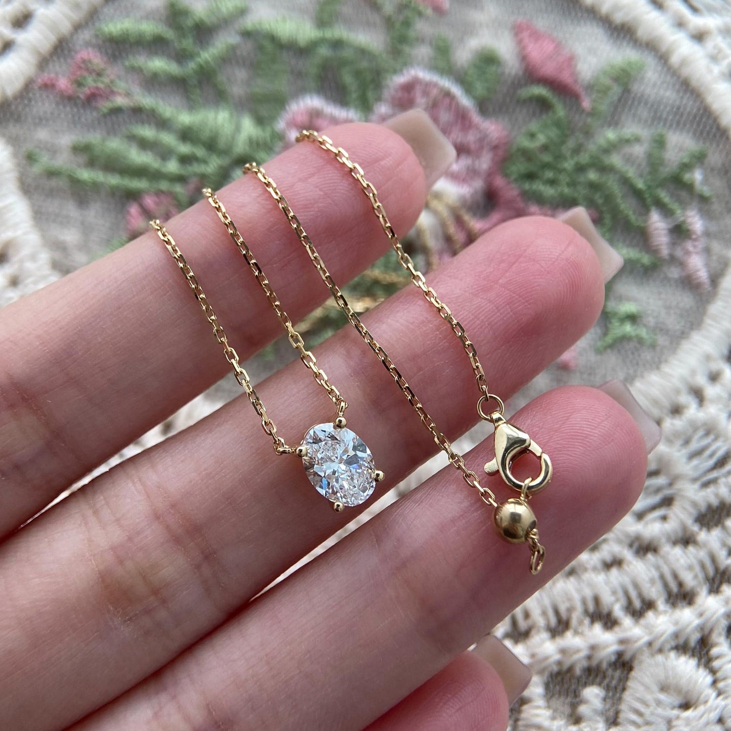 Solitaire Necklace with 1.0 TCW Oval Cut Moissanite