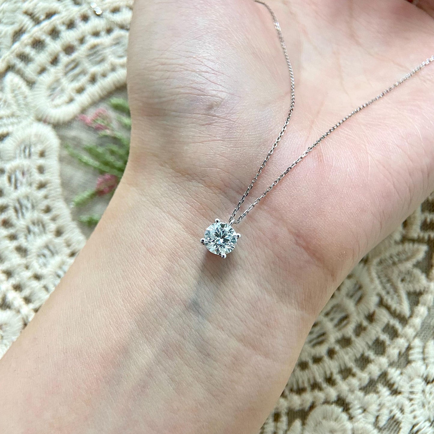 Solitaire Necklace with 1.0 TCW Round Cut Moissanite