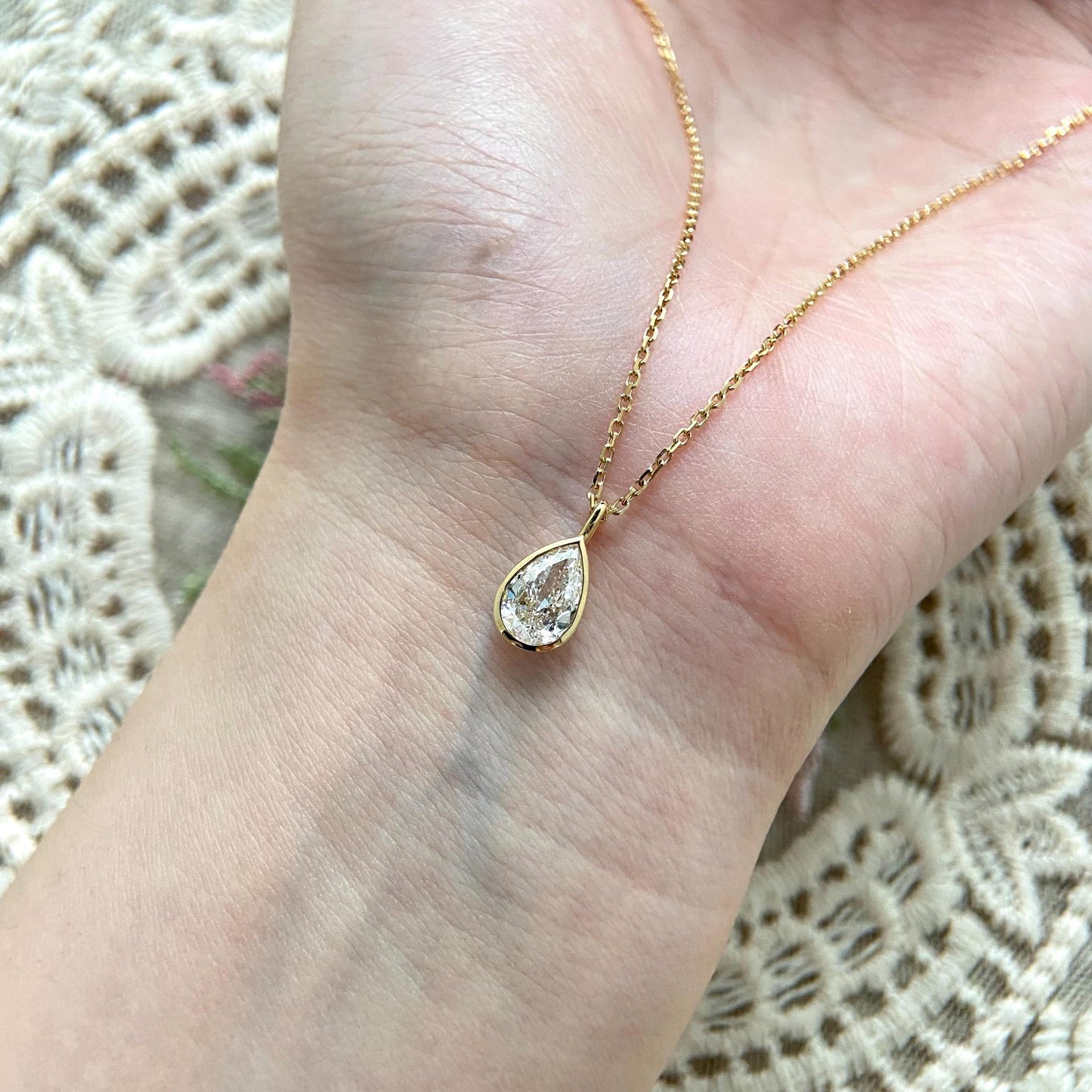 Bezel Necklace with 1.0 TCW Pear Cut Moissanite