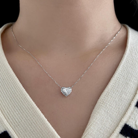 Halo Necklace with 0.5 TCW Heart Cut Moissanite