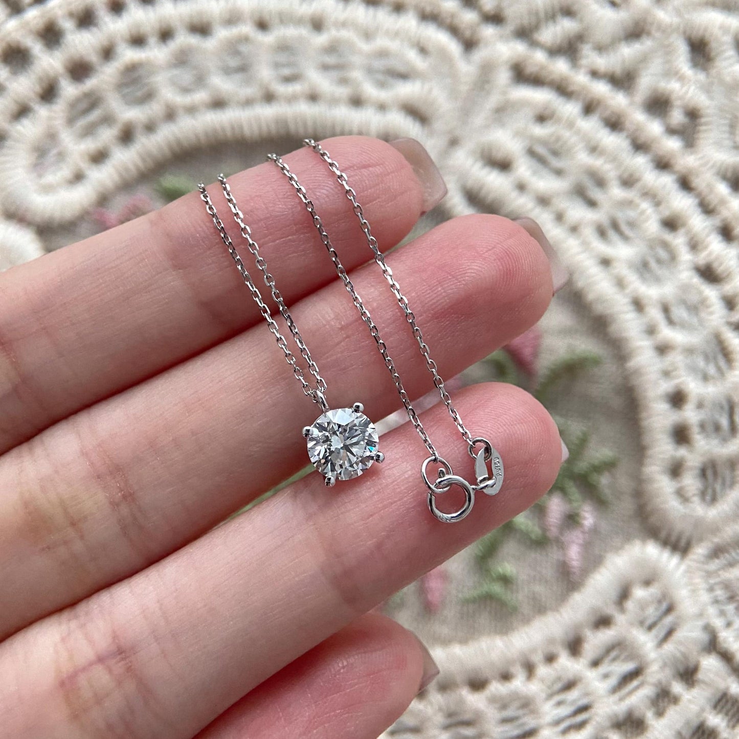 Solitaire Necklace with 1.0 TCW Round Cut Moissanite