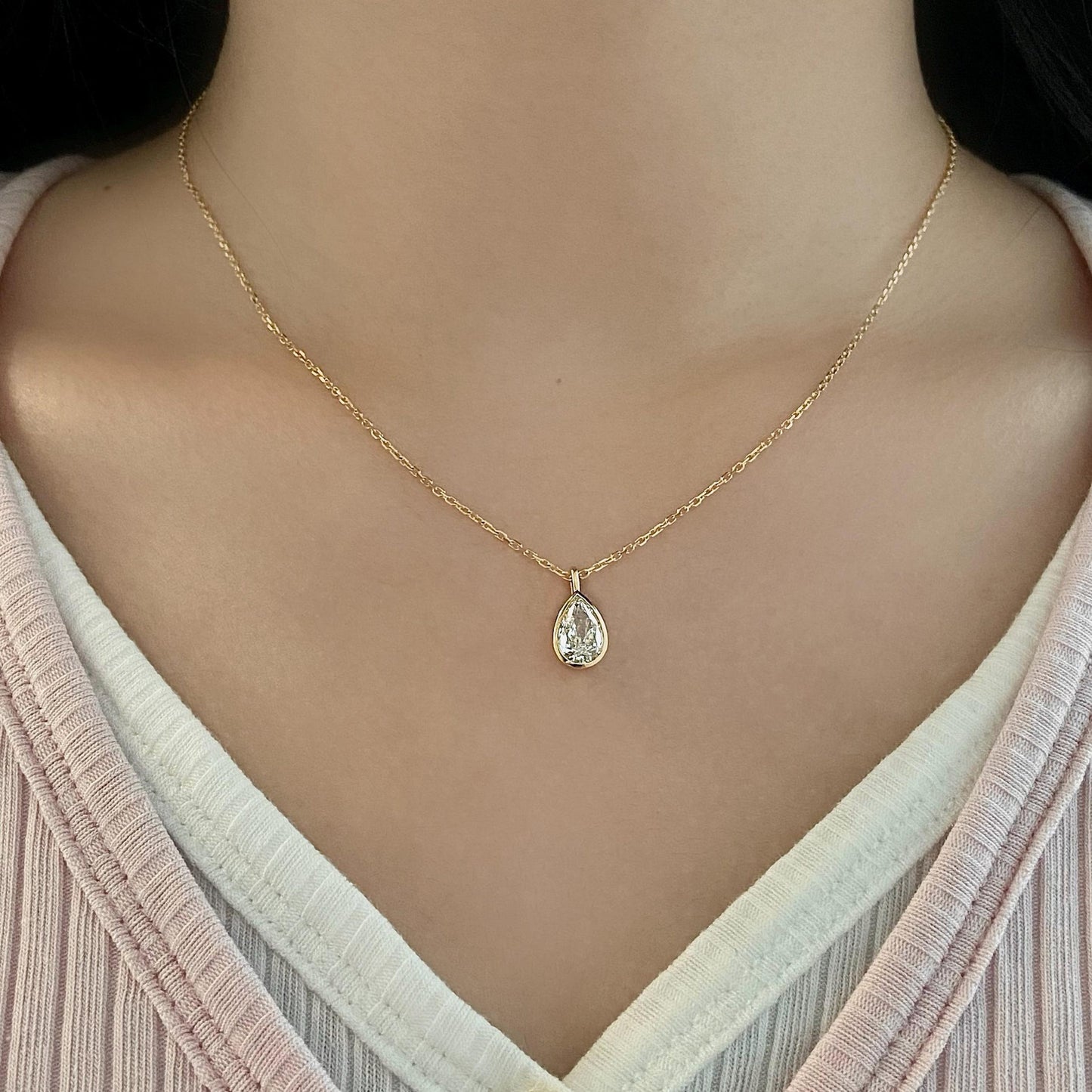 Bezel Necklace with 1.0 TCW Pear Cut Moissanite