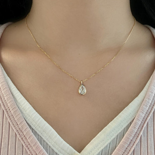 Bezel Necklace with 1.0 TCW Pear Cut Moissanite