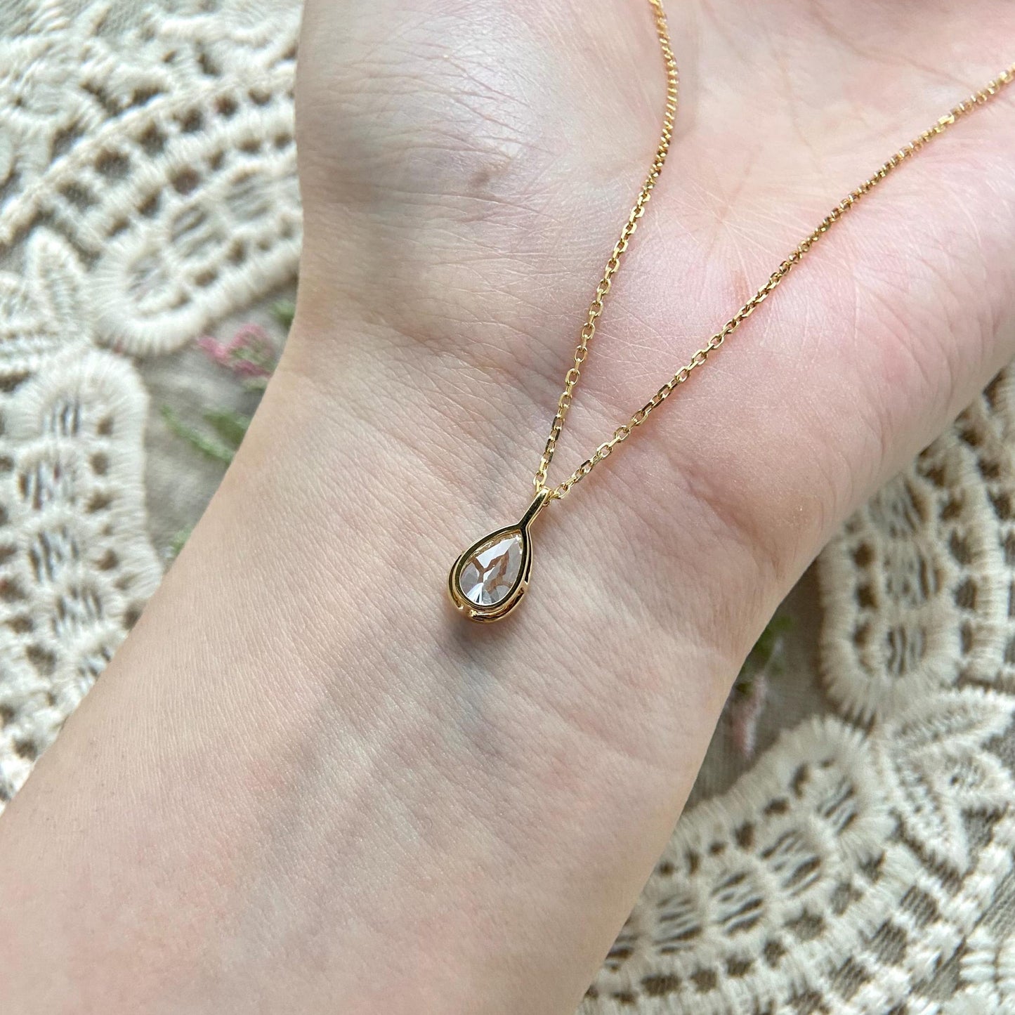 Bezel Necklace with 1.0 TCW Pear Cut Moissanite