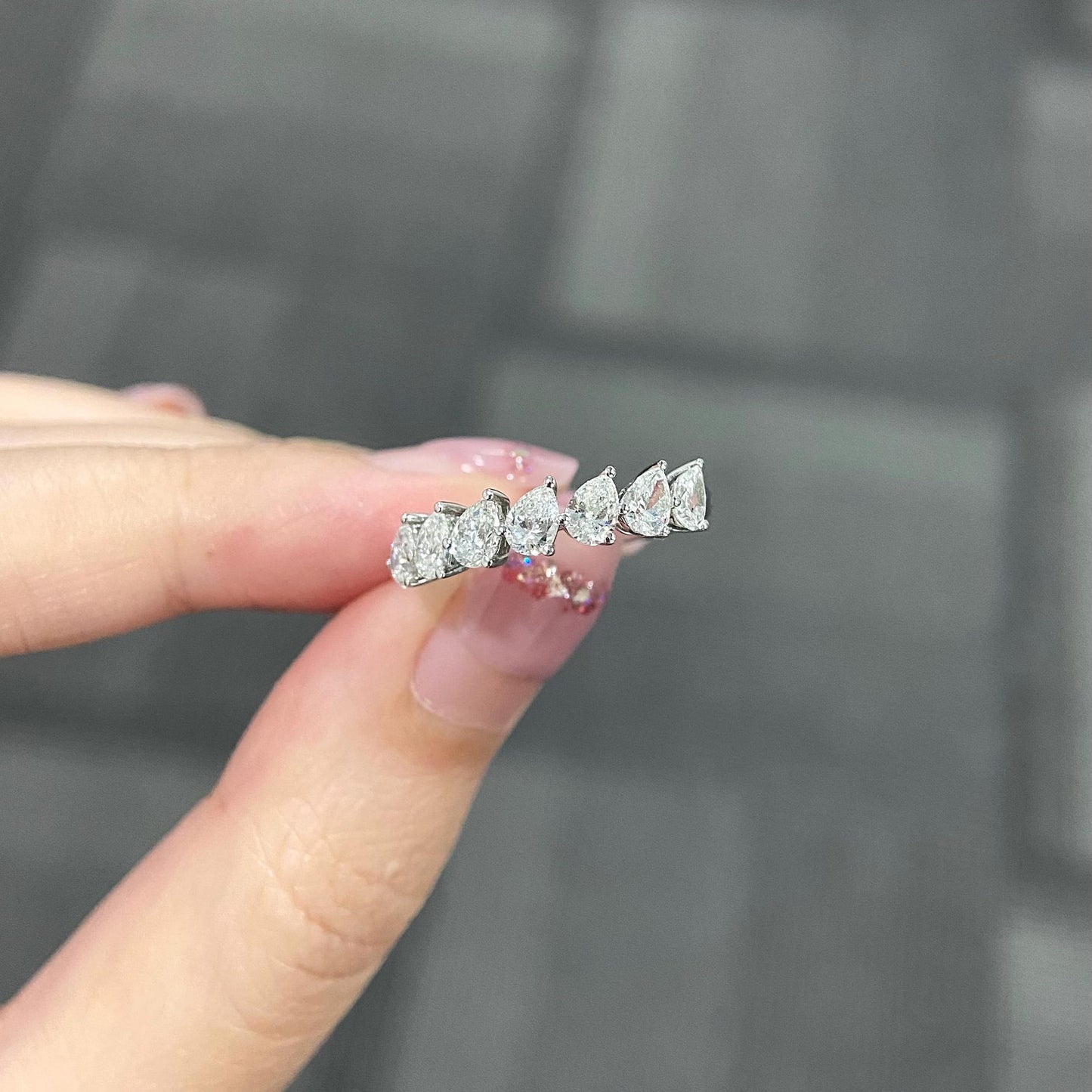 1.40 TCW Pear Half Eternity Lab Grown Diamond Wedding Band