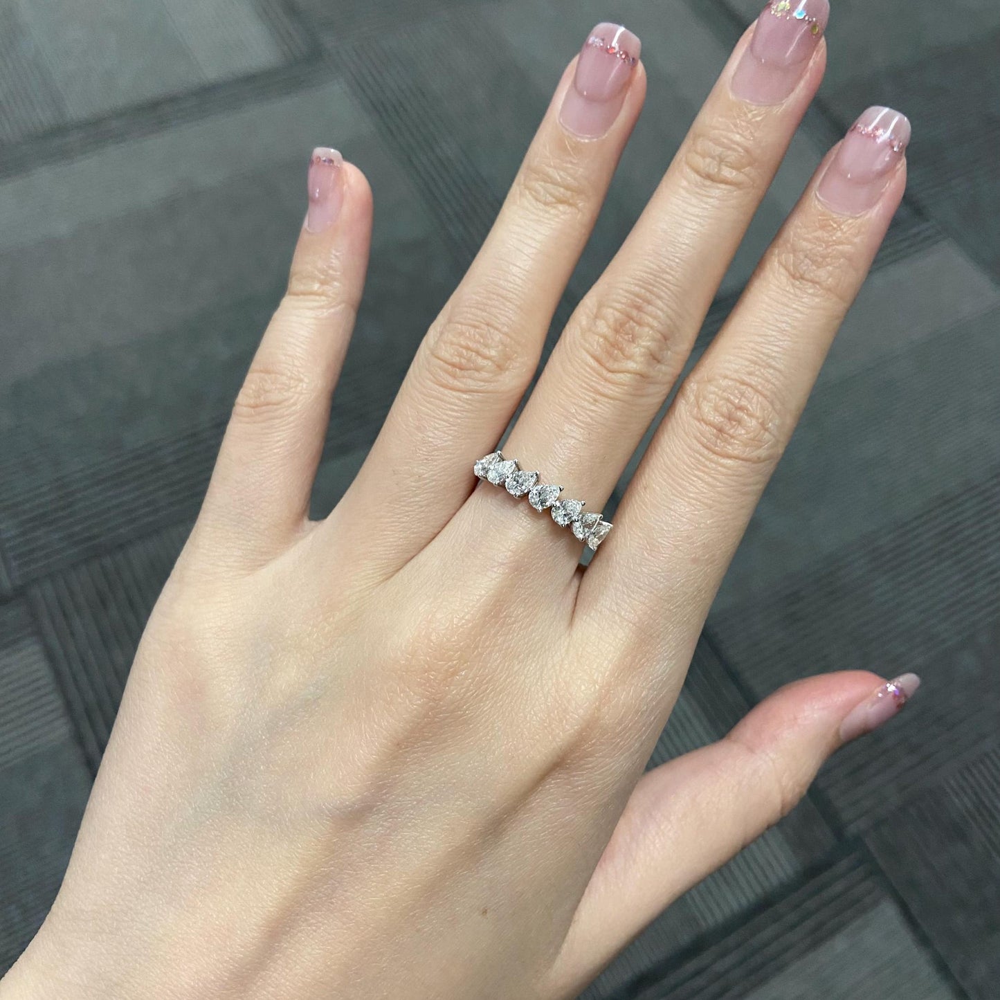 1.40 TCW Pear Half Eternity Lab Grown Diamond Wedding Band