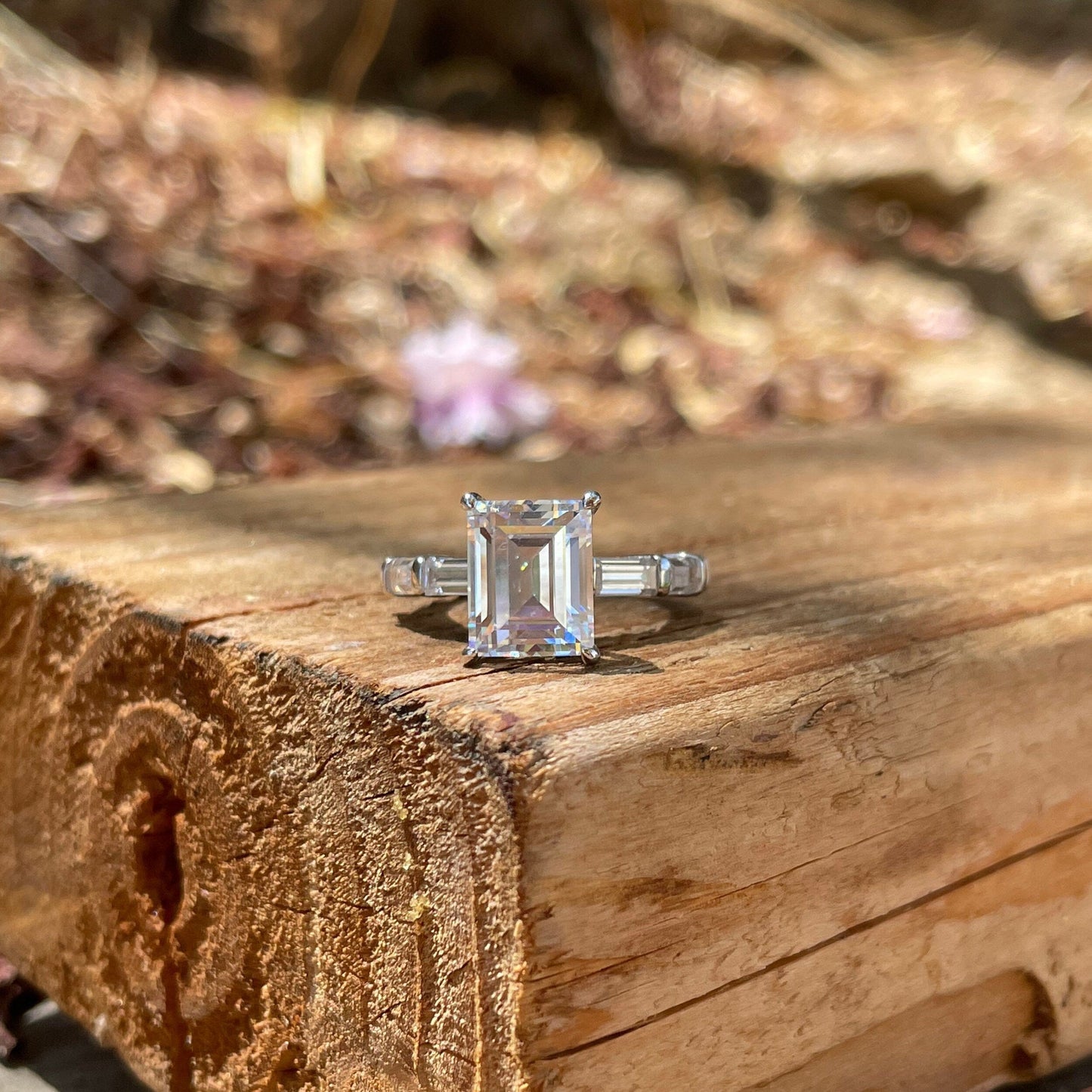 Pave Setting Bridal Ring Set with 1.50 CT Emerald Cut Moissanite