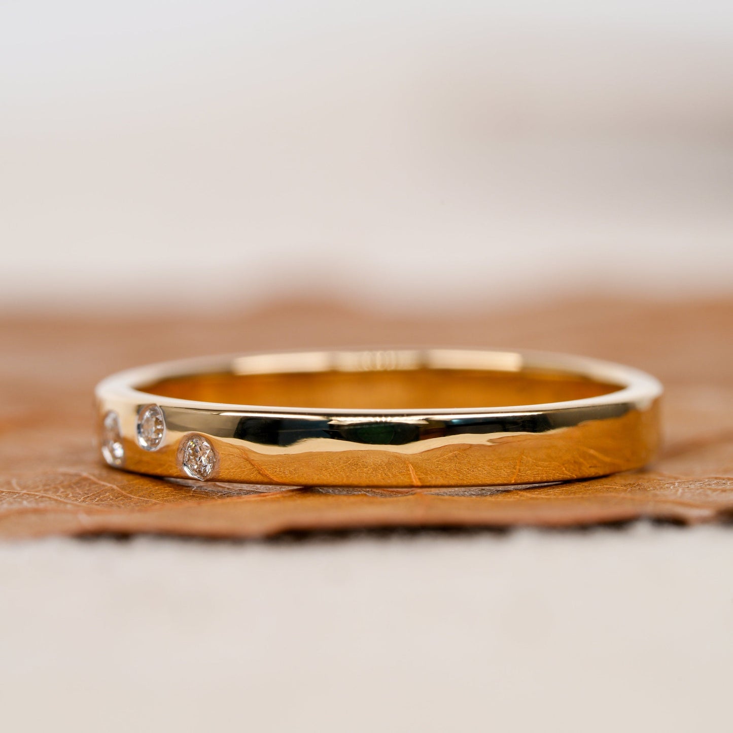 Flush Setting Wedding Band with 0.12 TCW Round Cut Moissanite