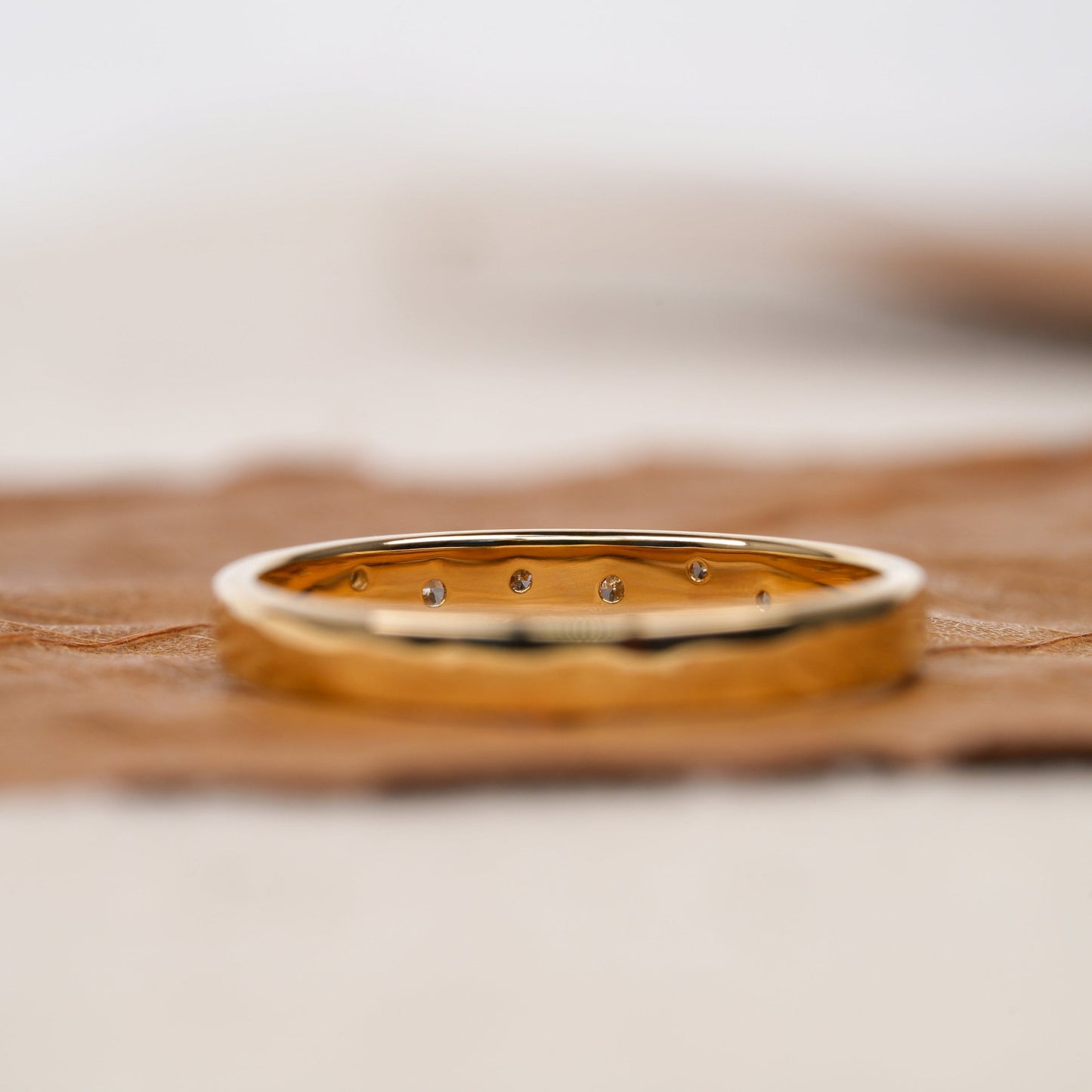 Flush Setting Wedding Band with 0.12 TCW Round Cut Moissanite