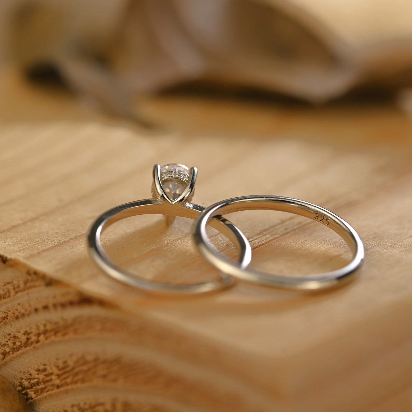 Hidden Halo Bridal Ring Set with 0.75 CT Pear Cut Moissanite