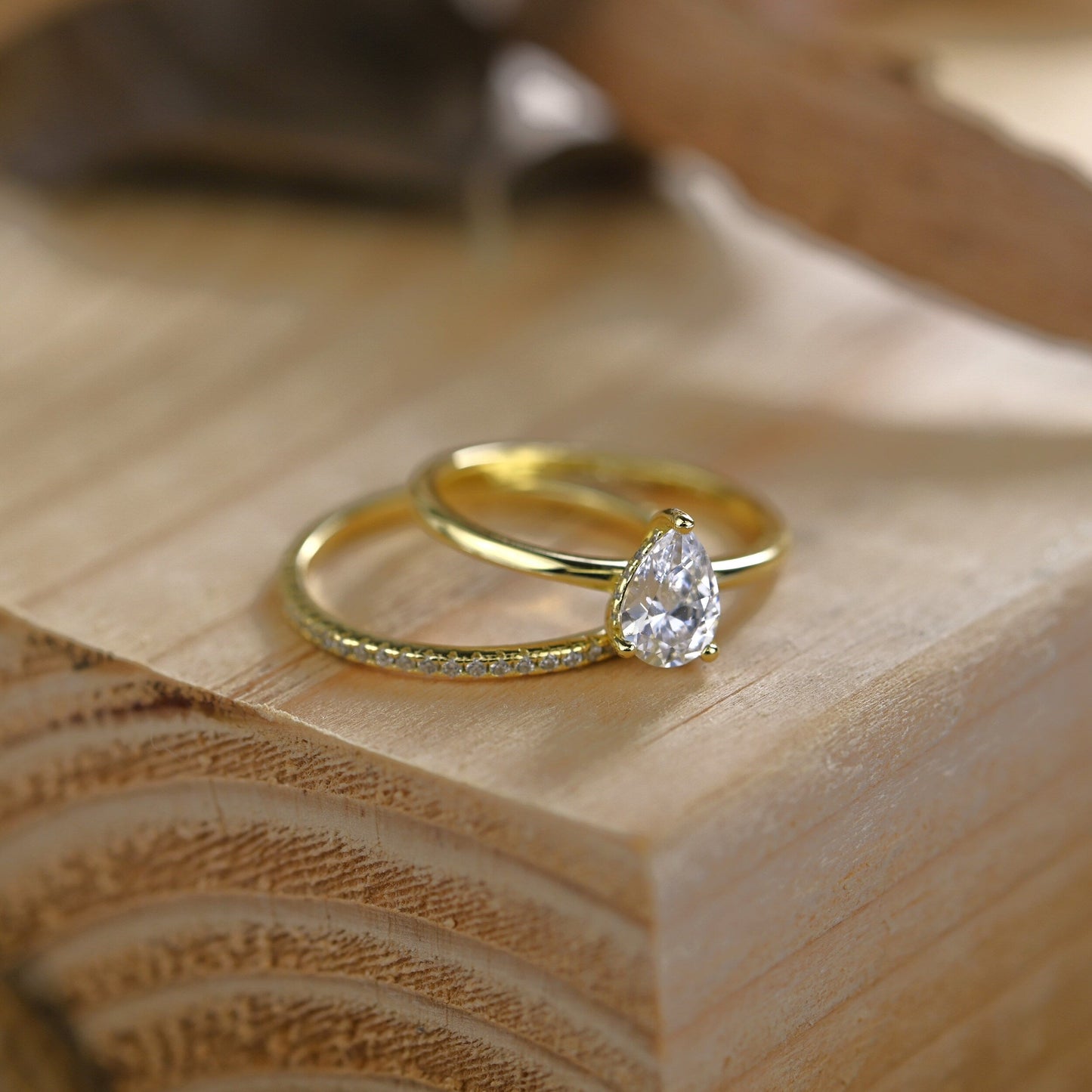 Hidden Halo Bridal Ring Set with 0.75 CT Pear Cut Moissanite