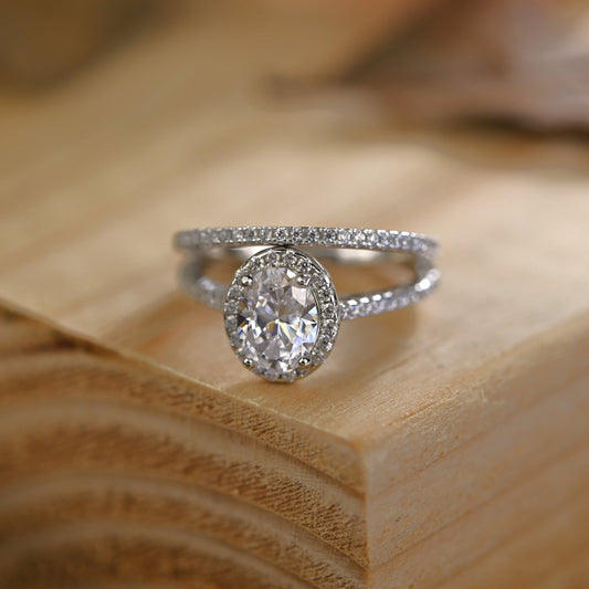 Pave Setting Bridal Ring Set with 1.25 CT Oval Cut Moissanite