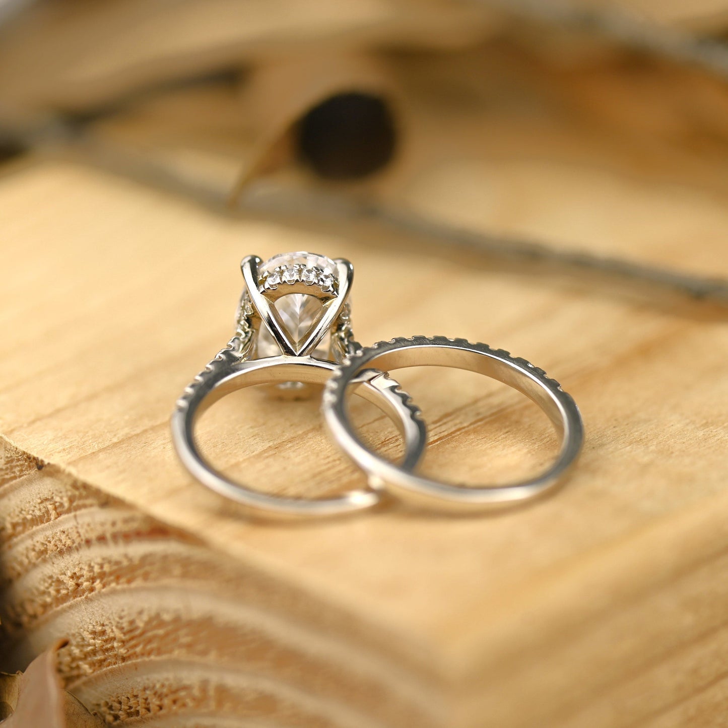 Pave Setting Bridal Ring Set with 2.0 CT Oval Cut Moissanite