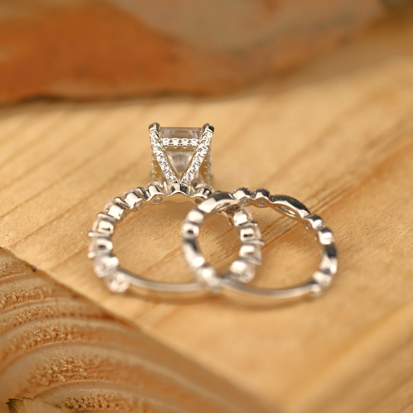 Pave Setting Bridal Ring Set with 1.50 CT Radiant Cut Moissanite