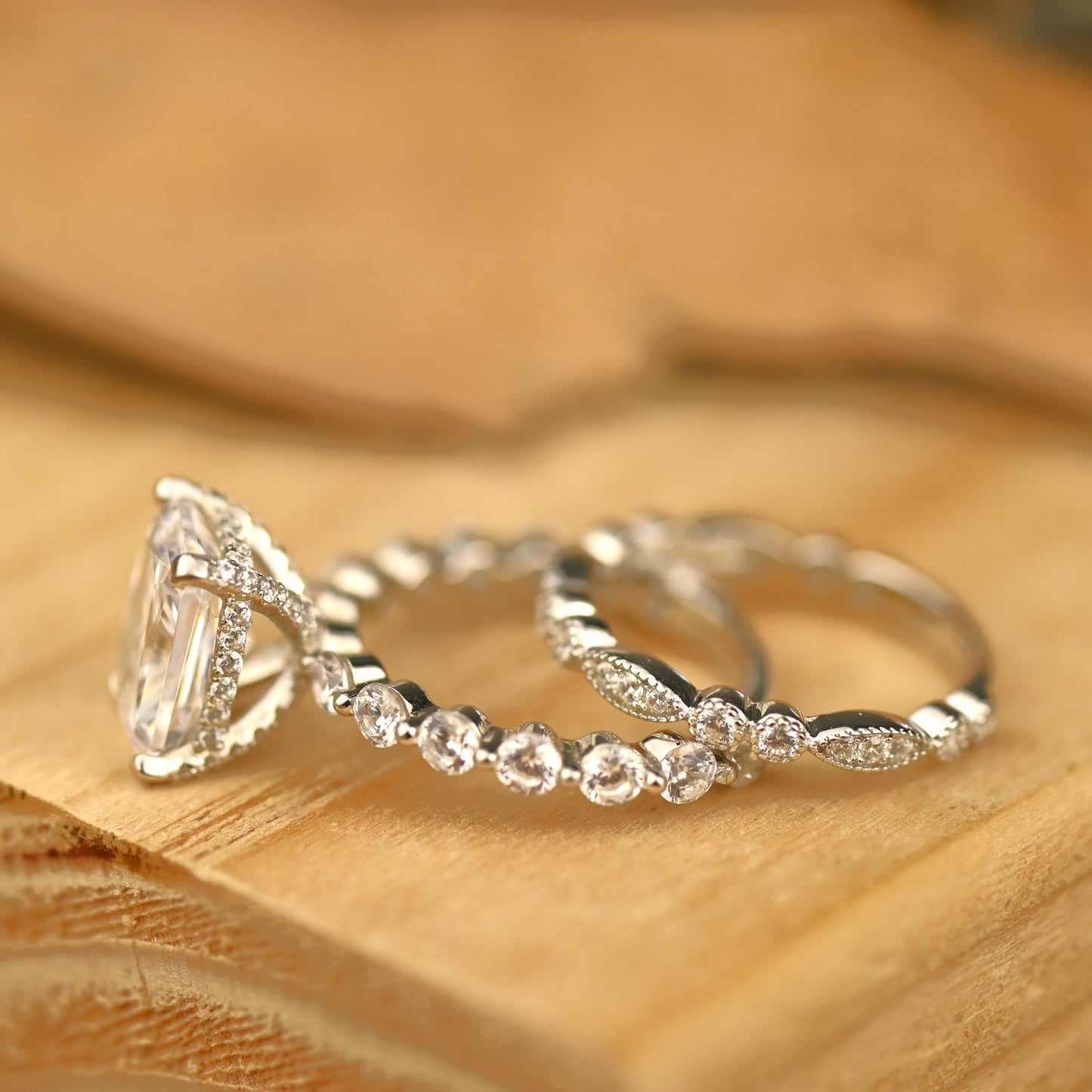 Pave Setting Bridal Ring Set with 1.50 CT Radiant Cut Moissanite