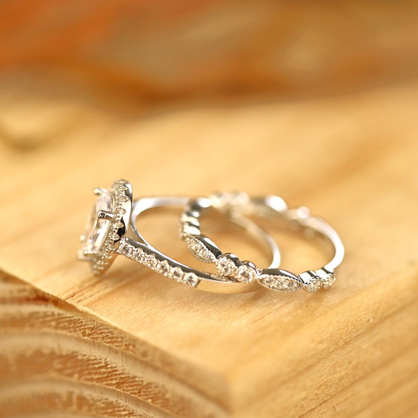 Halo Bridal Ring Set with 2.0 CT Pear Cut Moissanite