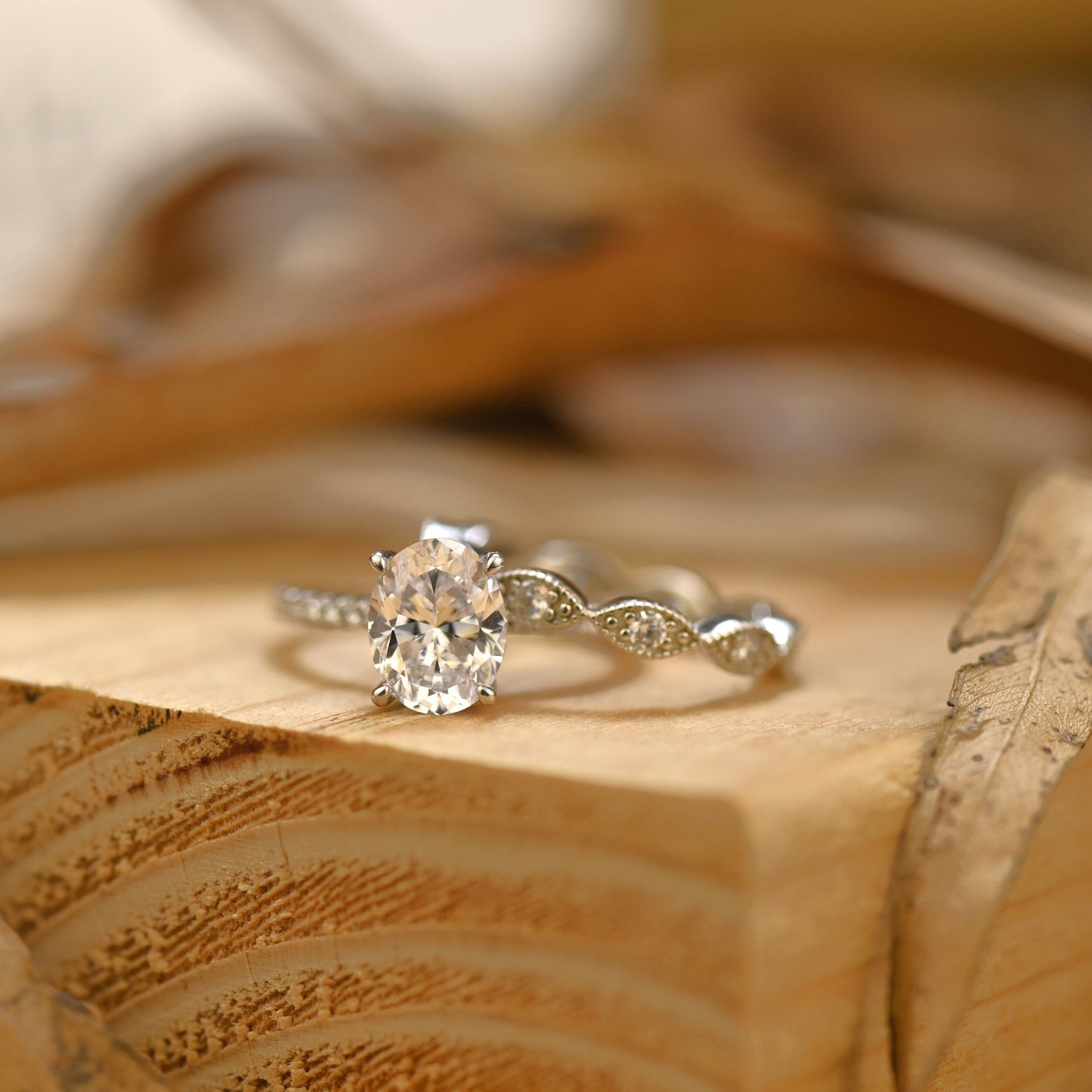 Pave Setting Bridal Ring Set with 1.50 CT Oval Cut Moissanite