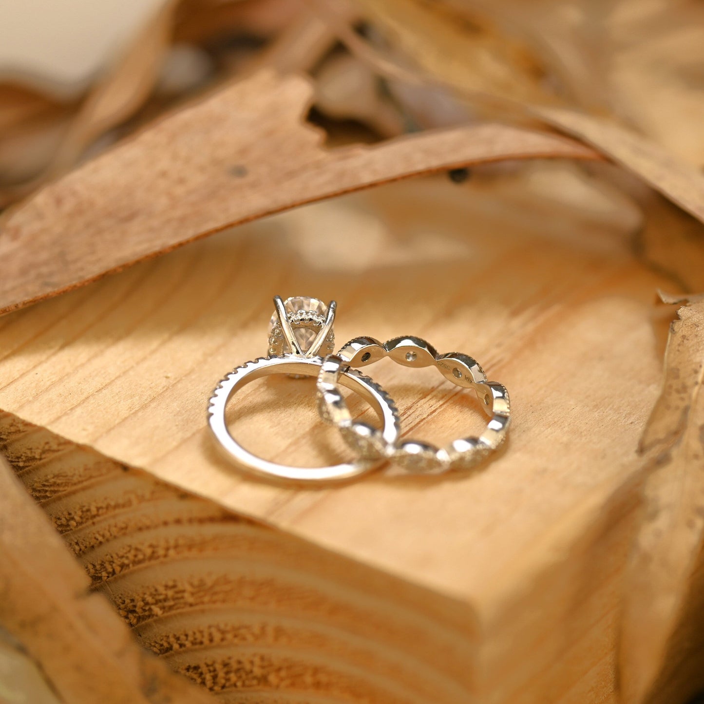 Pave Setting Bridal Ring Set with 1.50 CT Oval Cut Moissanite