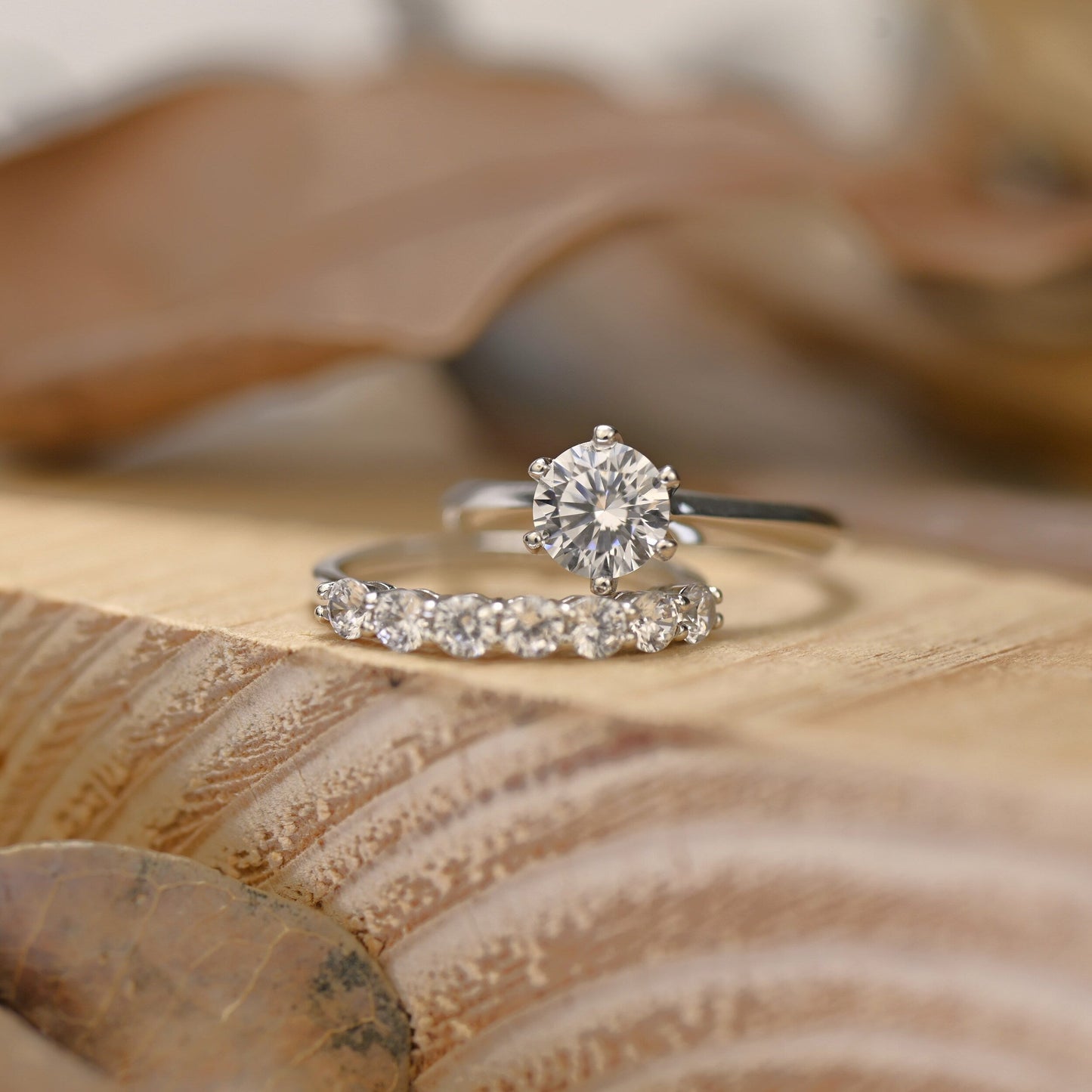 Solitaire Bridal Ring Set with 1.0 CT Round Cut Moissanite