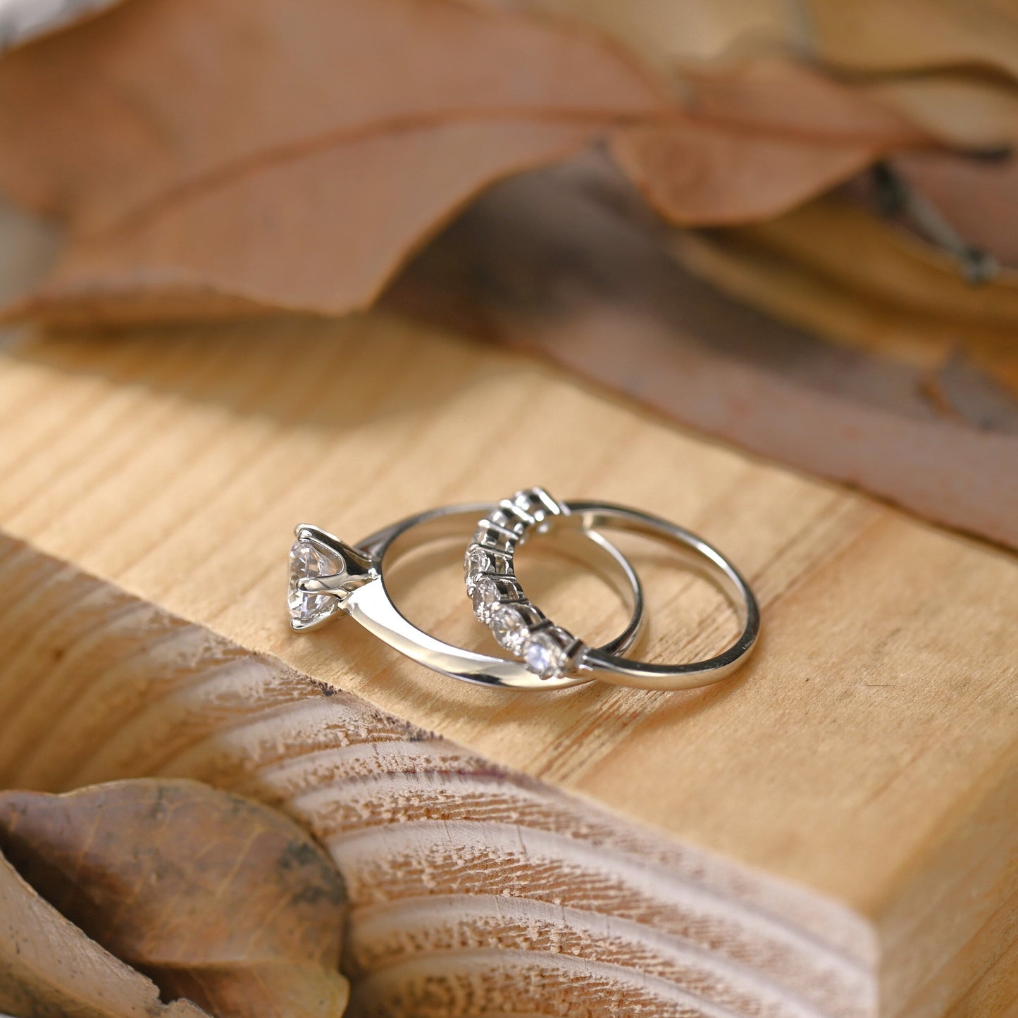 Solitaire Bridal Ring Set with 1.0 CT Round Cut Moissanite