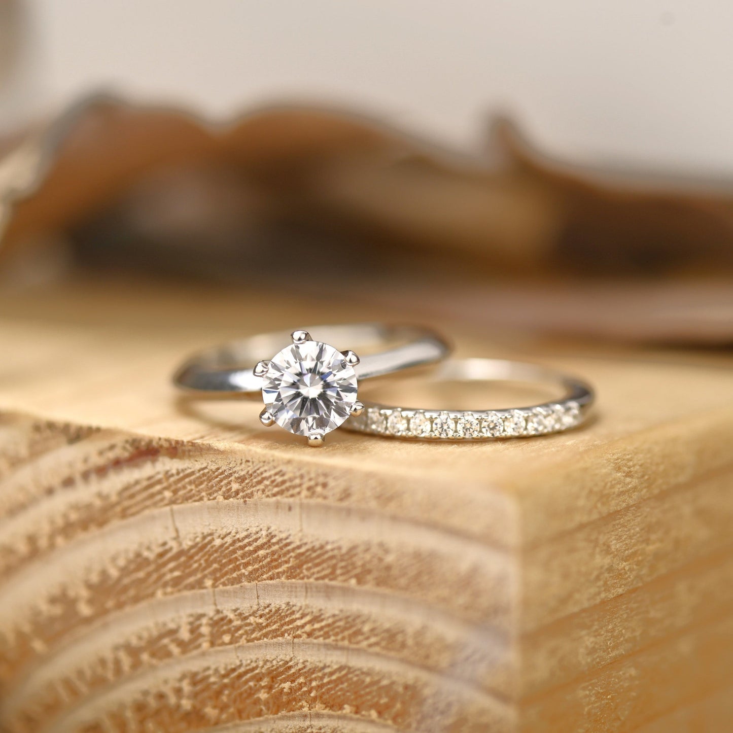 Solitaire Bridal Ring Set with 1.0 CT Round Cut Moissanite