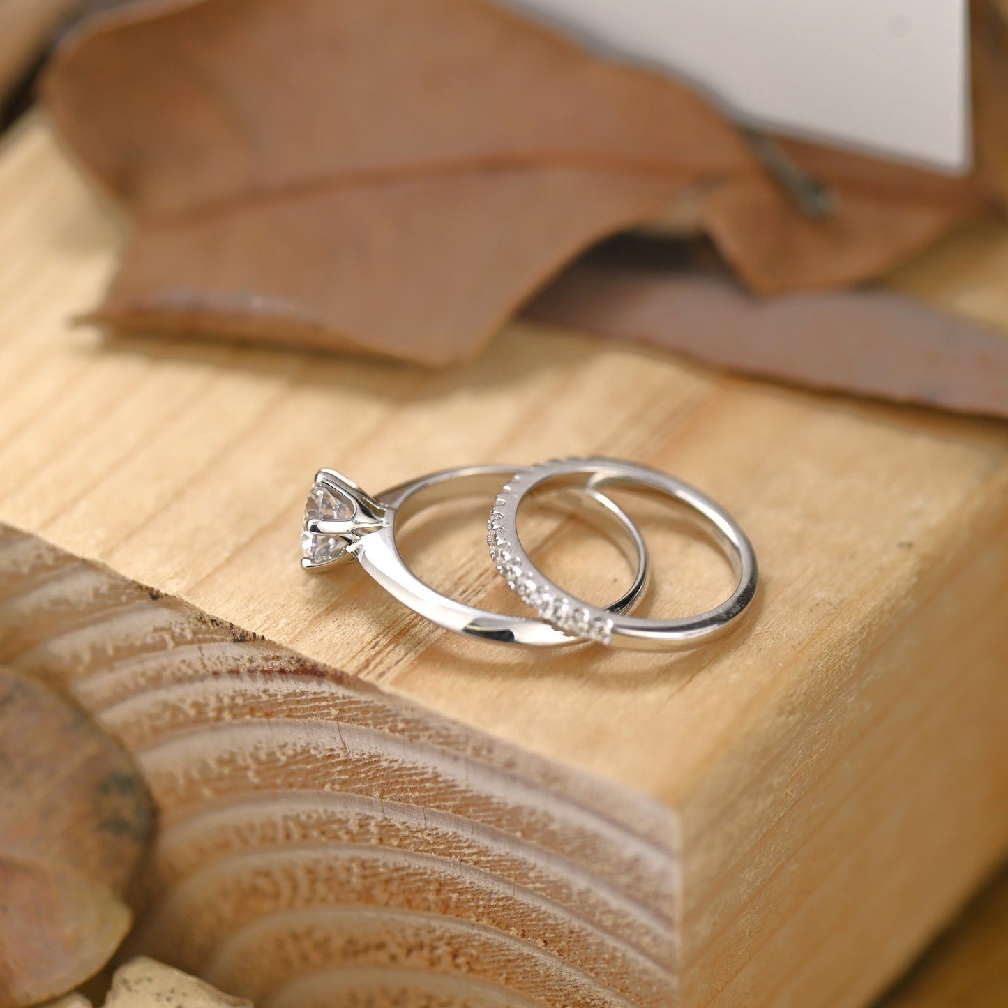 Solitaire Bridal Ring Set with 1.0 CT Round Cut Moissanite