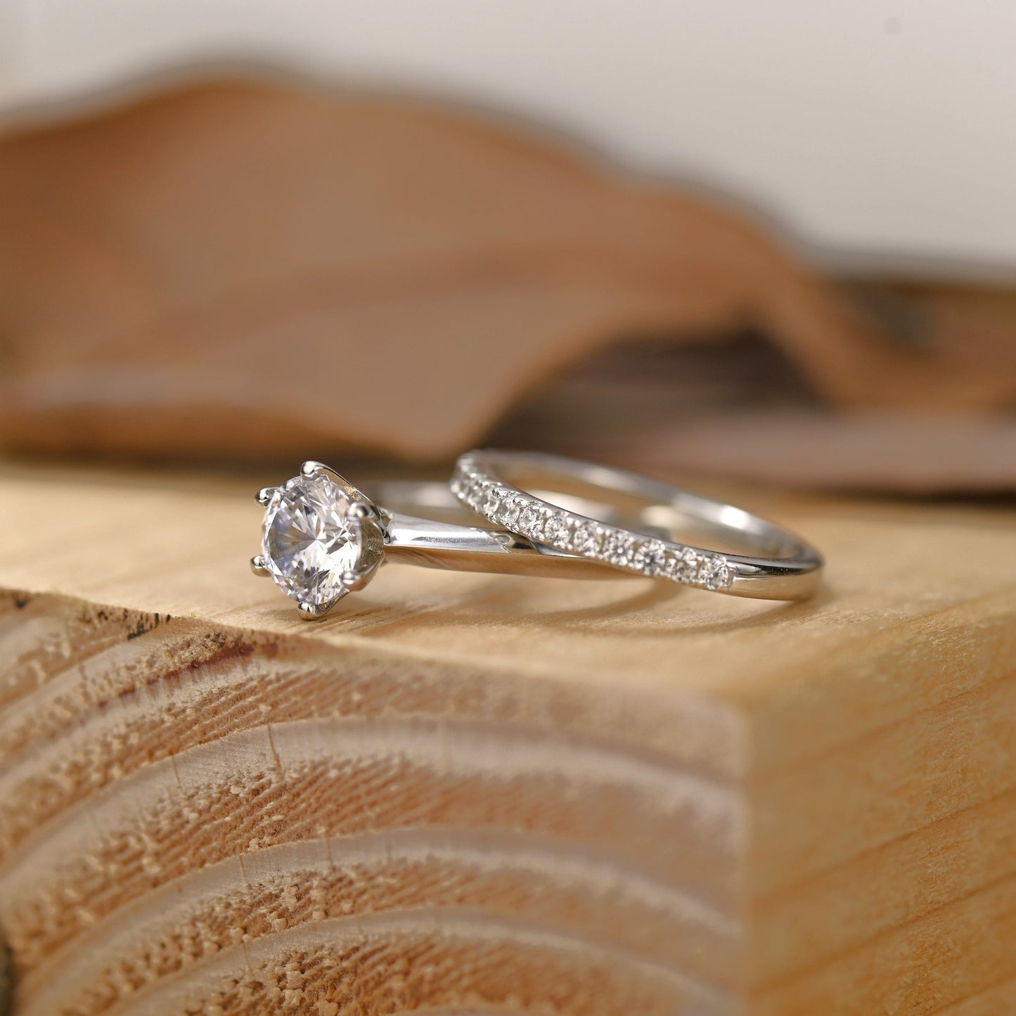 Solitaire Bridal Ring Set with 1.0 CT Round Cut Moissanite
